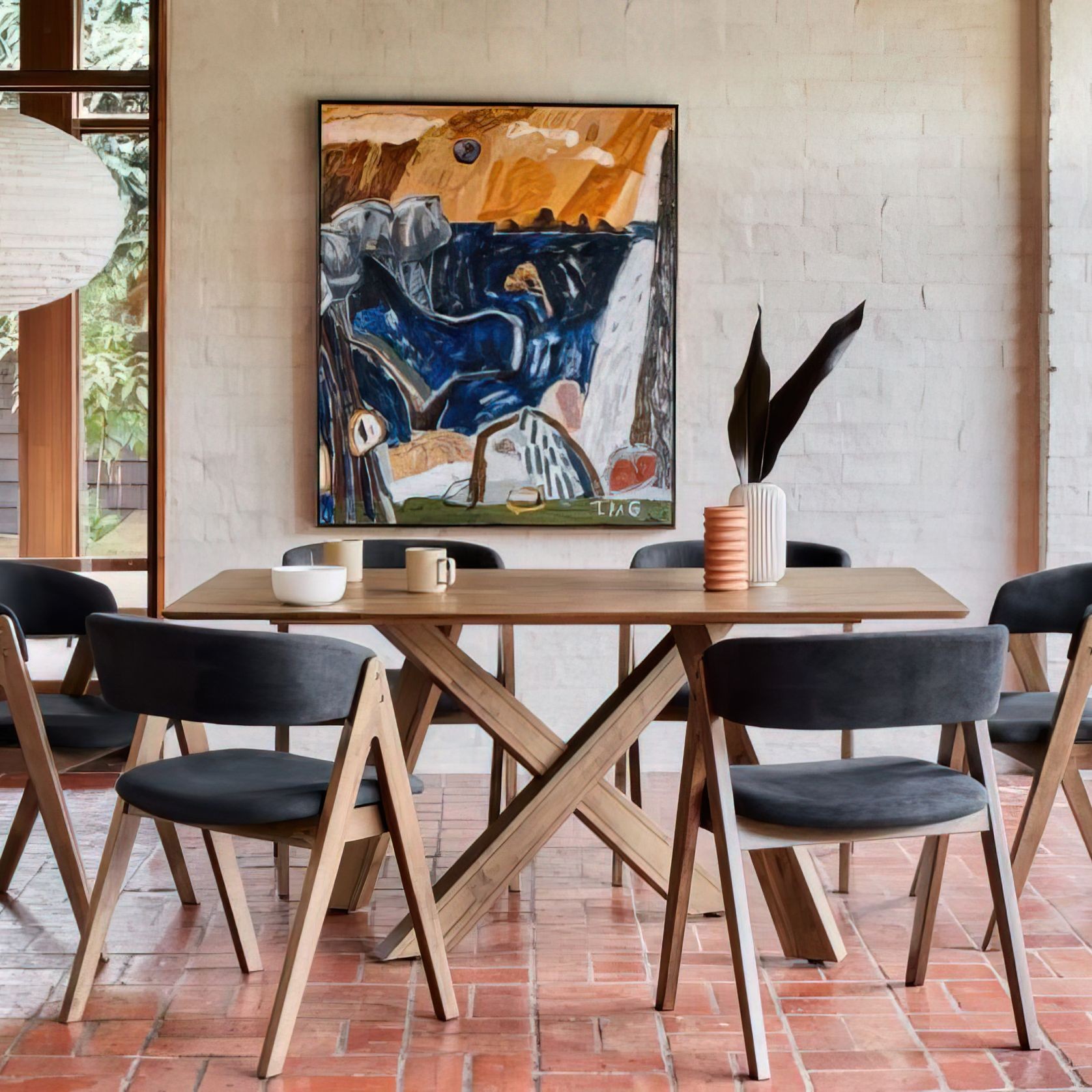 Gaudi 7PCE Hardwood Dining Set | Walnut | Black gallery detail image