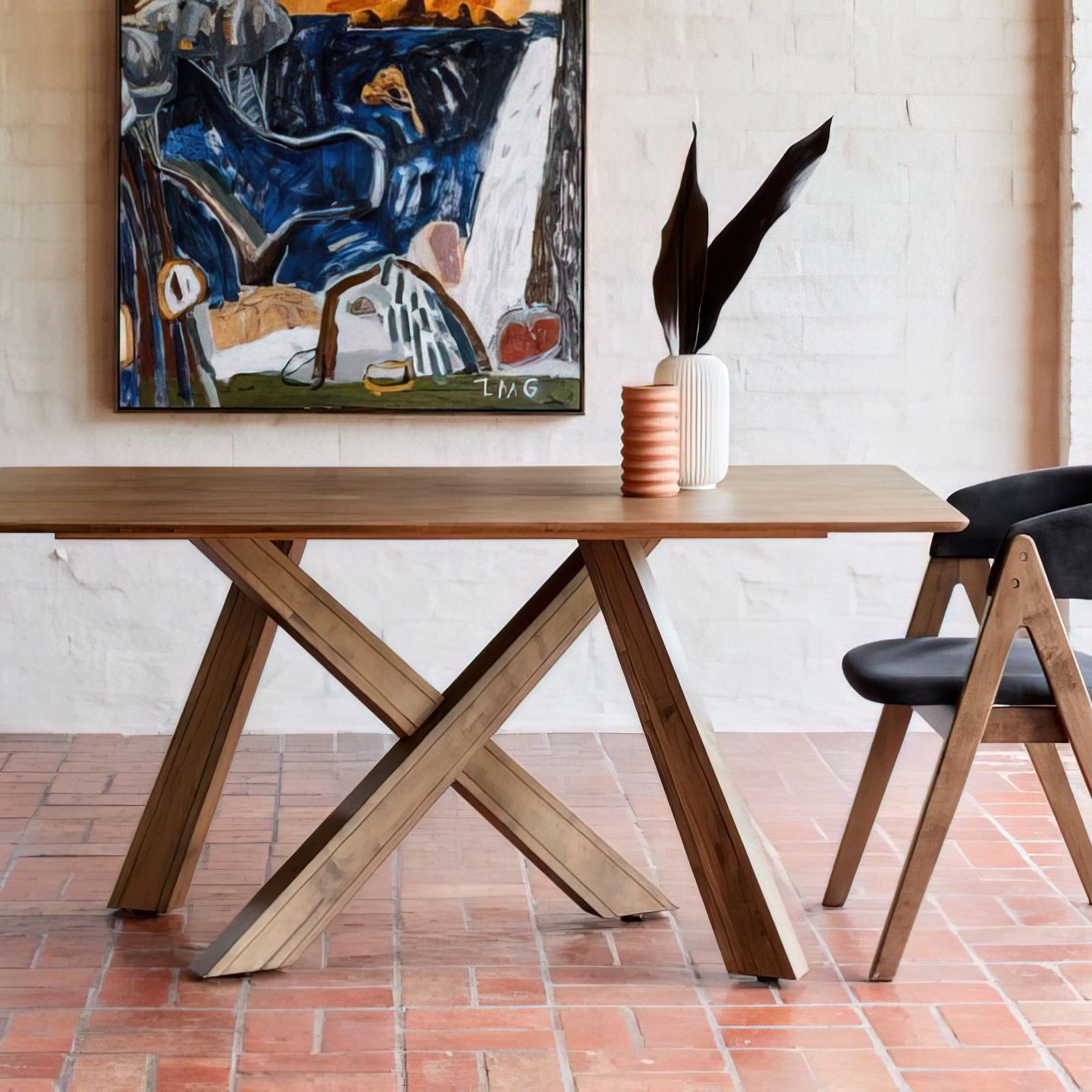 Gaudi 7PCE Hardwood Dining Set | Walnut | Black gallery detail image