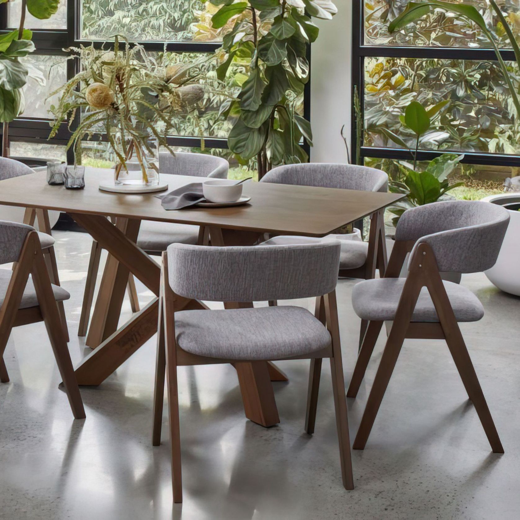 Gaudi 7PCE Hardwood Dining Set | Walnut | Grey gallery detail image