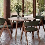 Oslo 5PCE Hardwood Dining Set | Walnut | Green Fabric gallery detail image