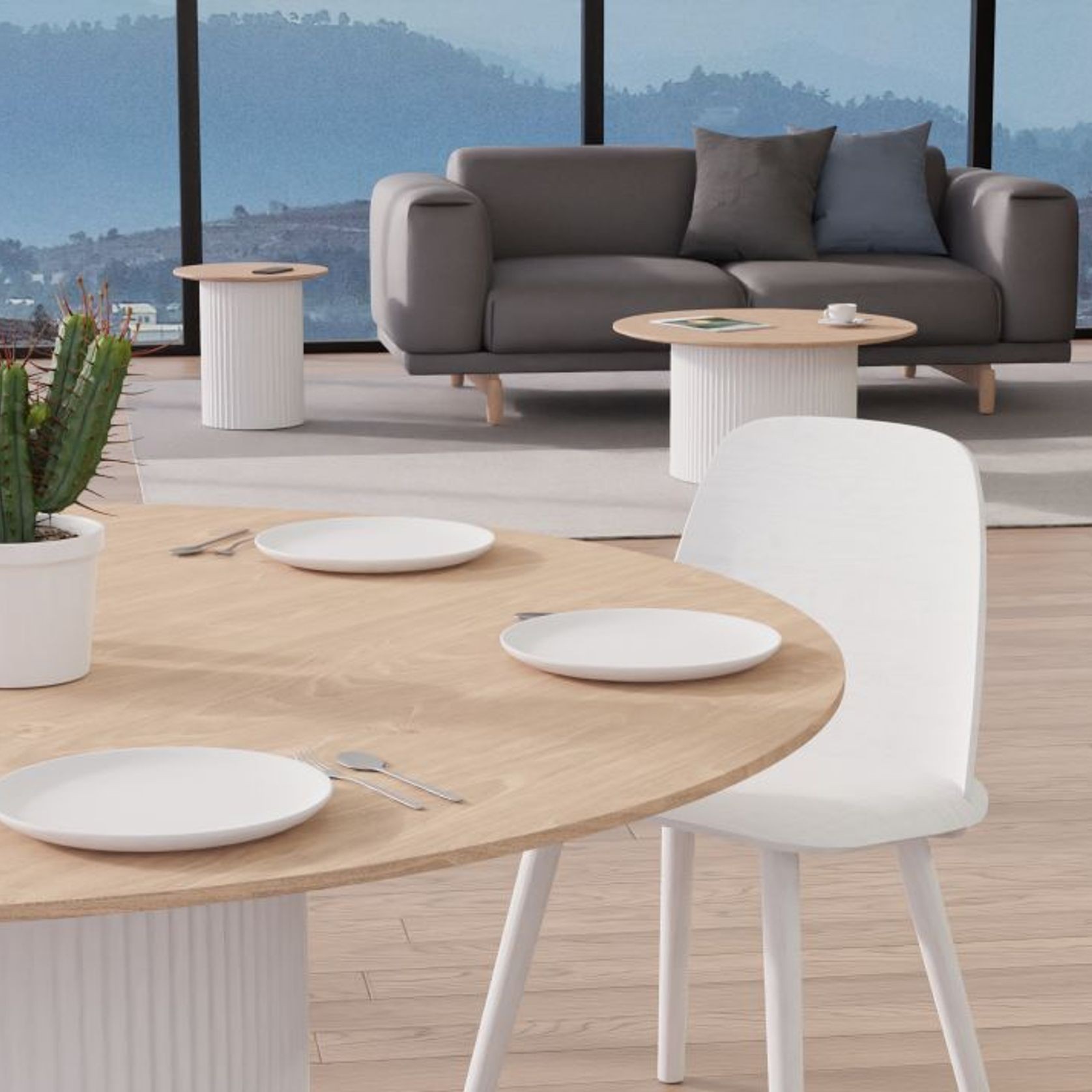Mimi Dining Table - White - Natural - 155cm gallery detail image