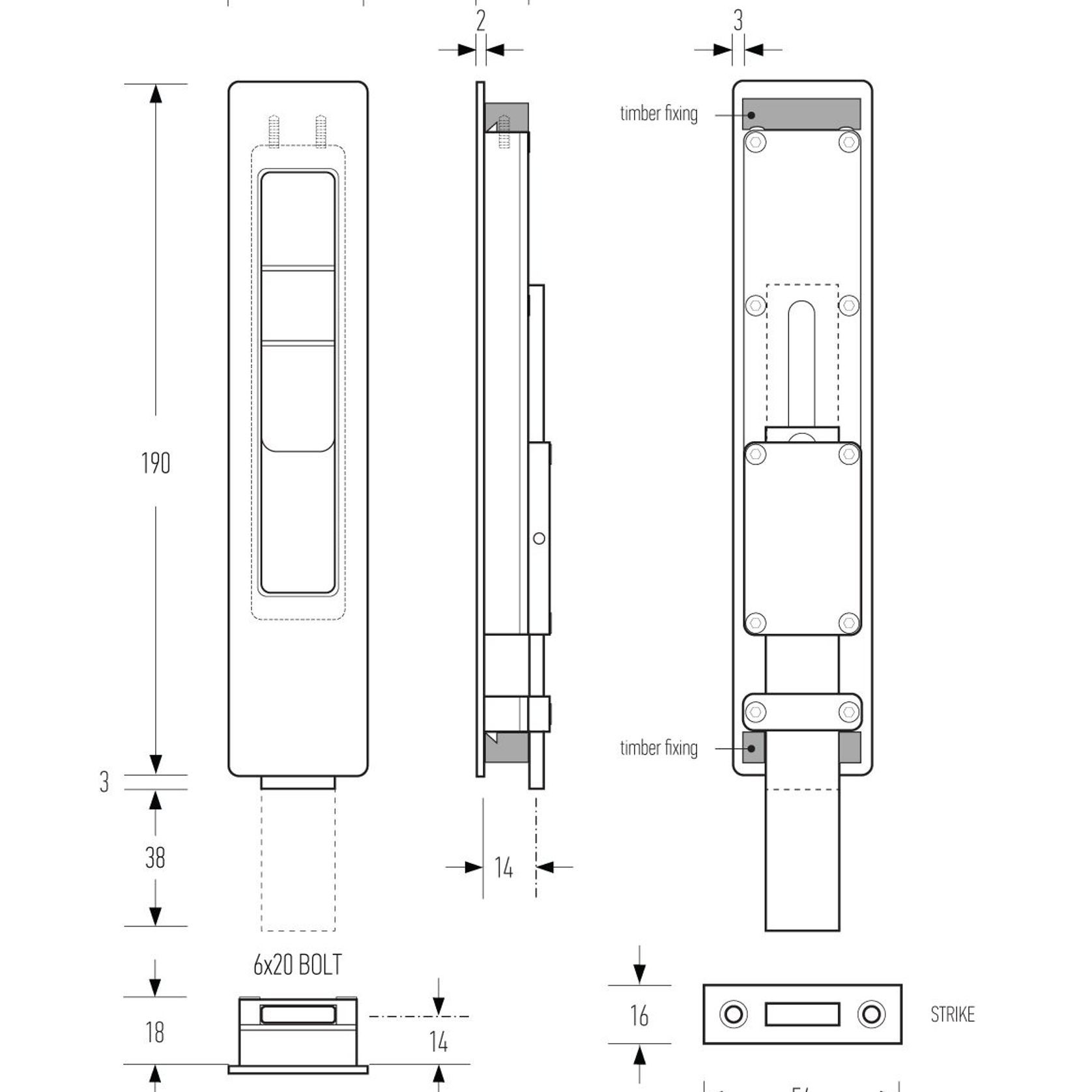 HB1810 Flush Bolt (Flat Throw) gallery detail image