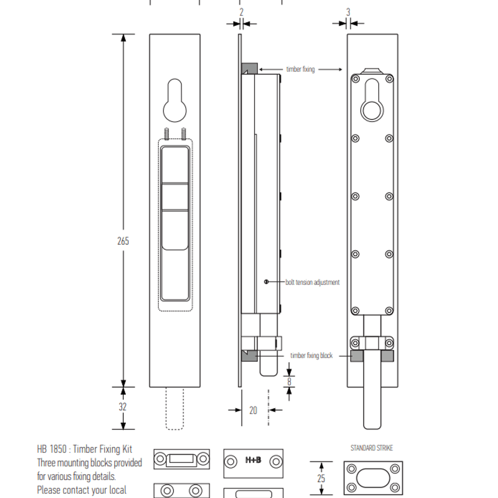 HB1830 Key Locking Flush Bolt (Round Throw) gallery detail image