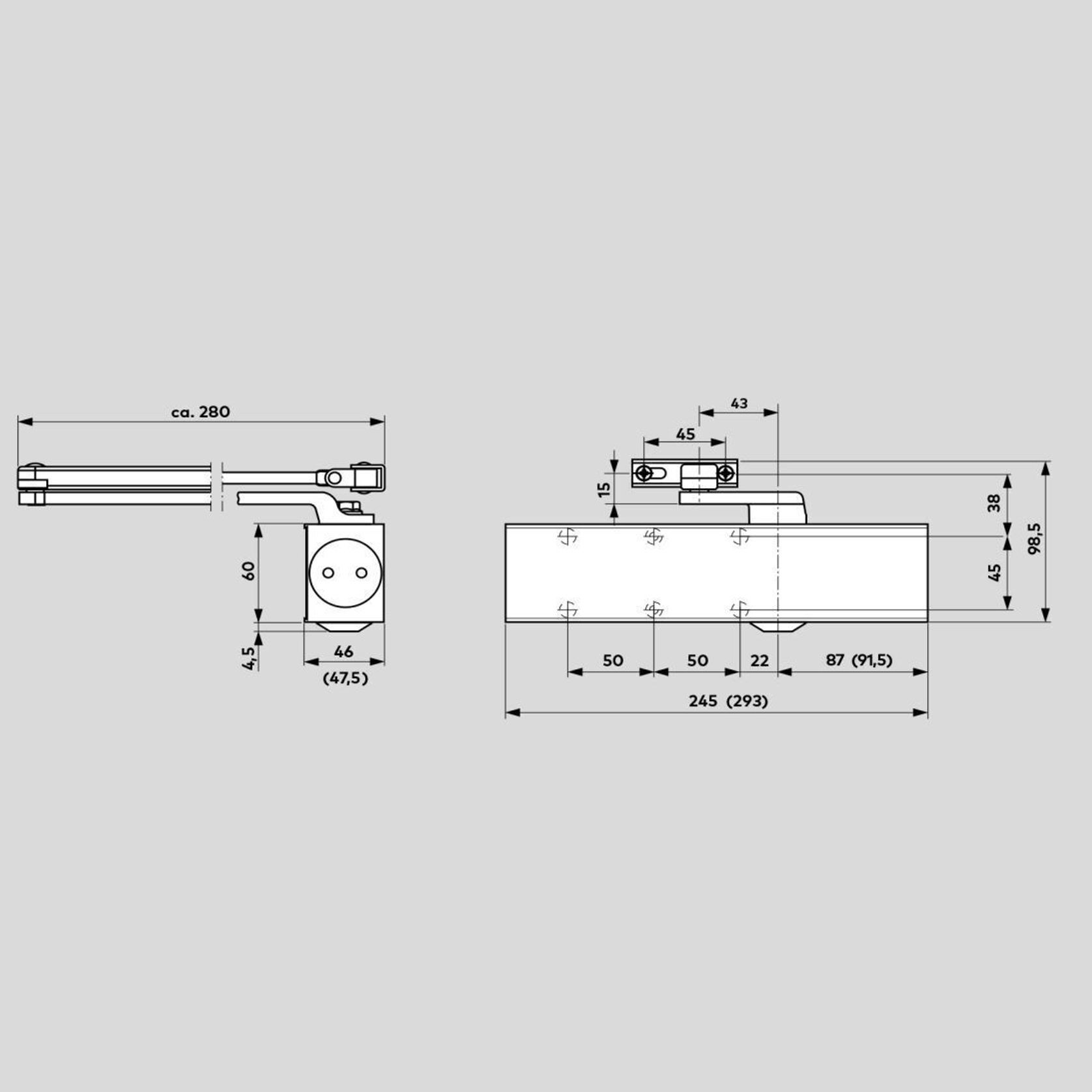 Dorma TS83 EN3-6 Door Closer Fire Rated With Anti-Corrosive Arm Silver 38030301 gallery detail image