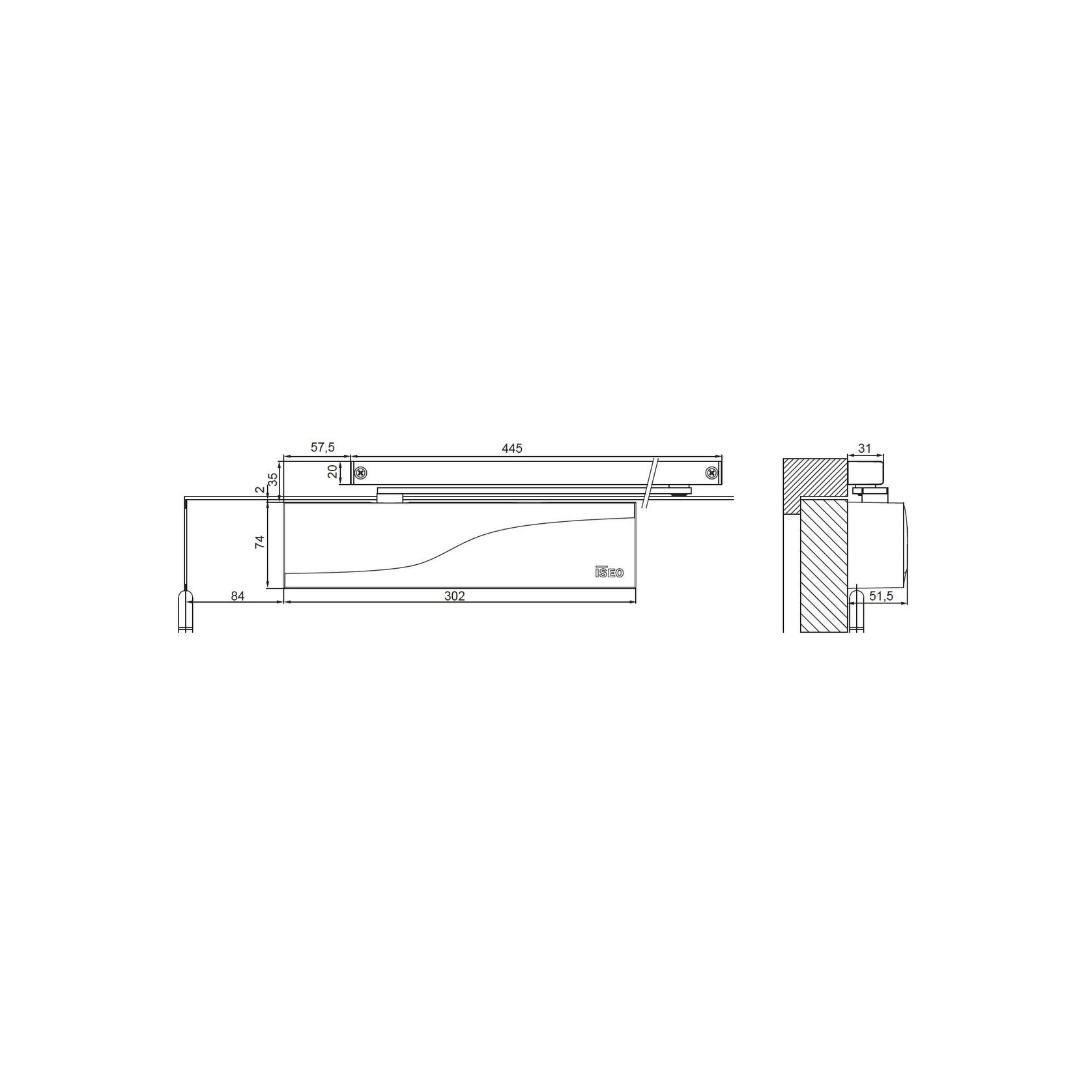 ISEO Hydraulic door closer, sliding arm - IS115 gallery detail image