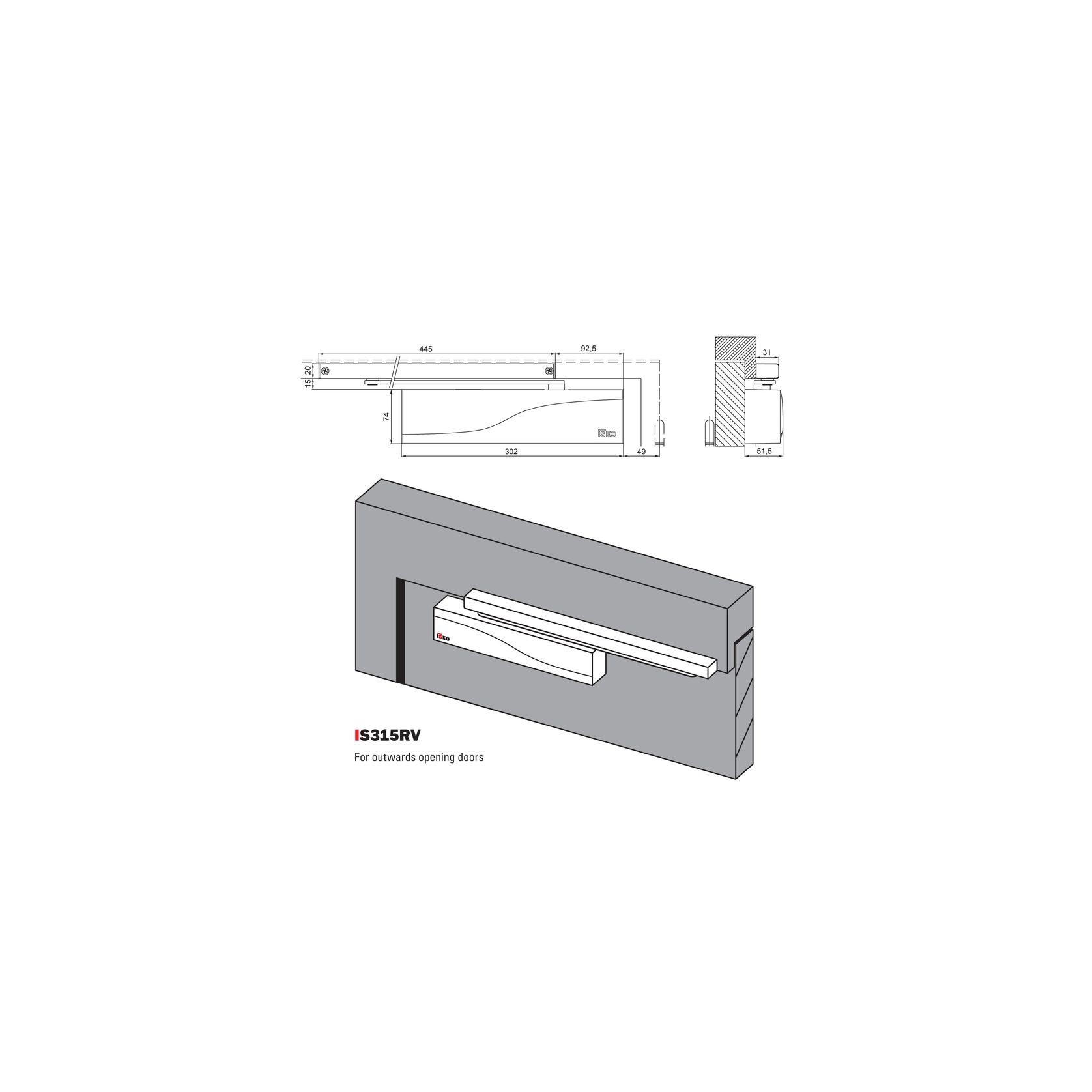 ISEO Hydraulic Door Closer, Sliding Arm - IS315 gallery detail image