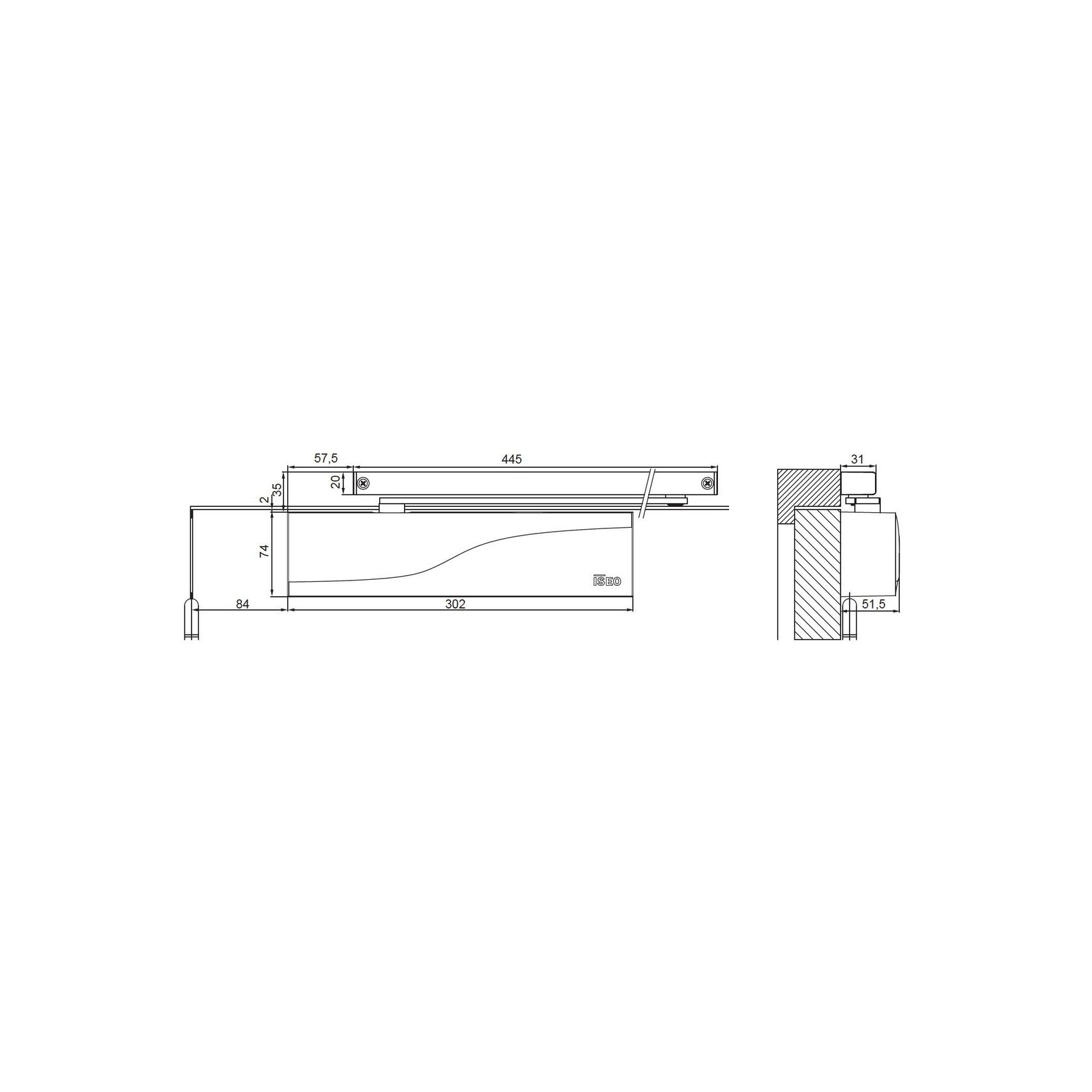 ISEO Hydraulic Door Closer, Sliding Arm - IS315 gallery detail image