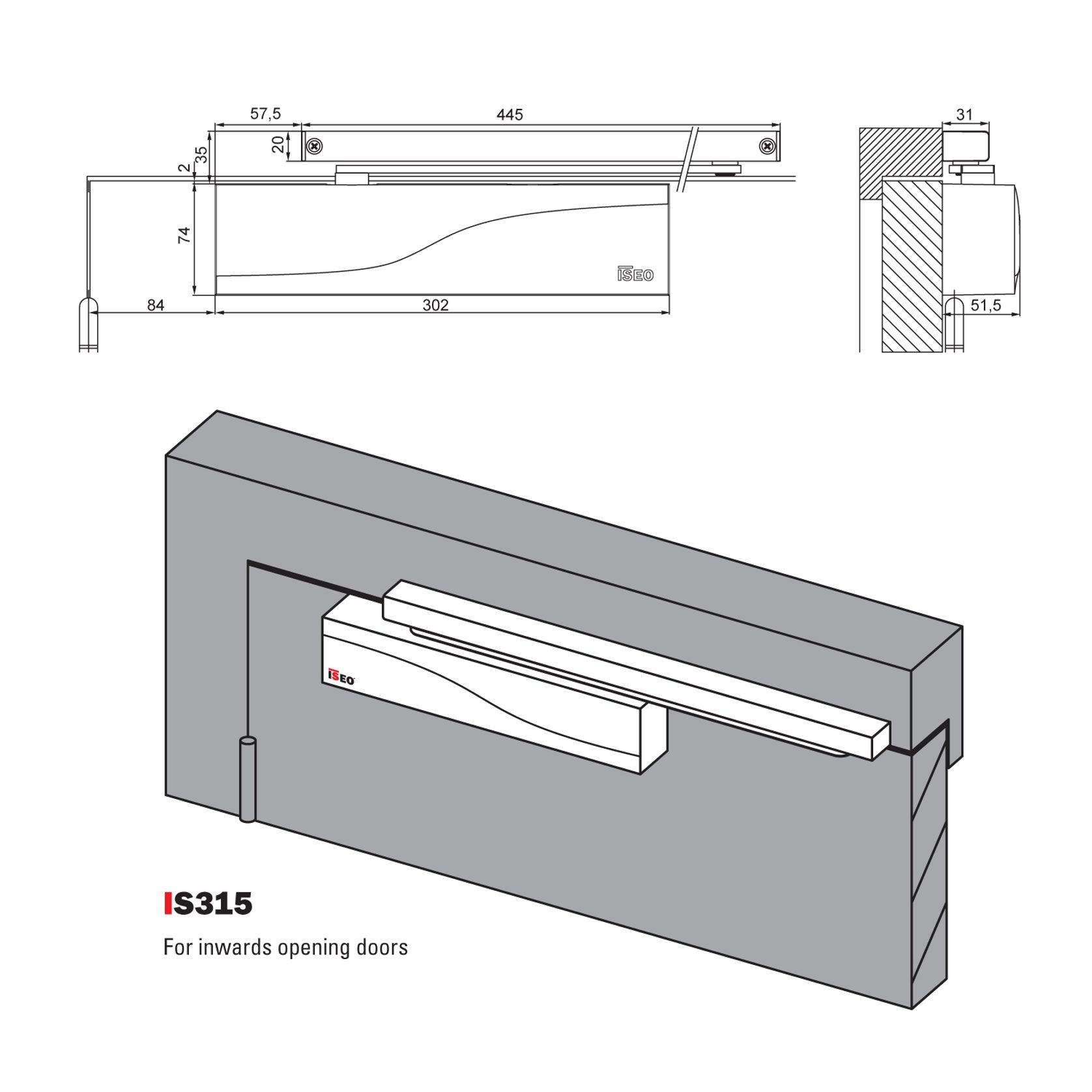 ISEO Hydraulic Door Closer, Sliding Arm - IS315 gallery detail image