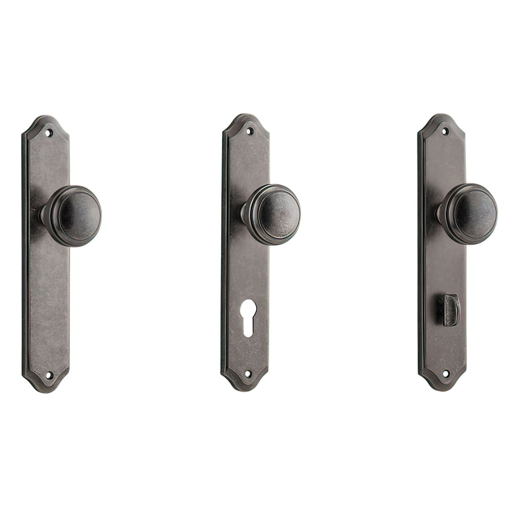 Iver Paddington Door Knob on Shouldered Backplate Distressed Nickel gallery detail image