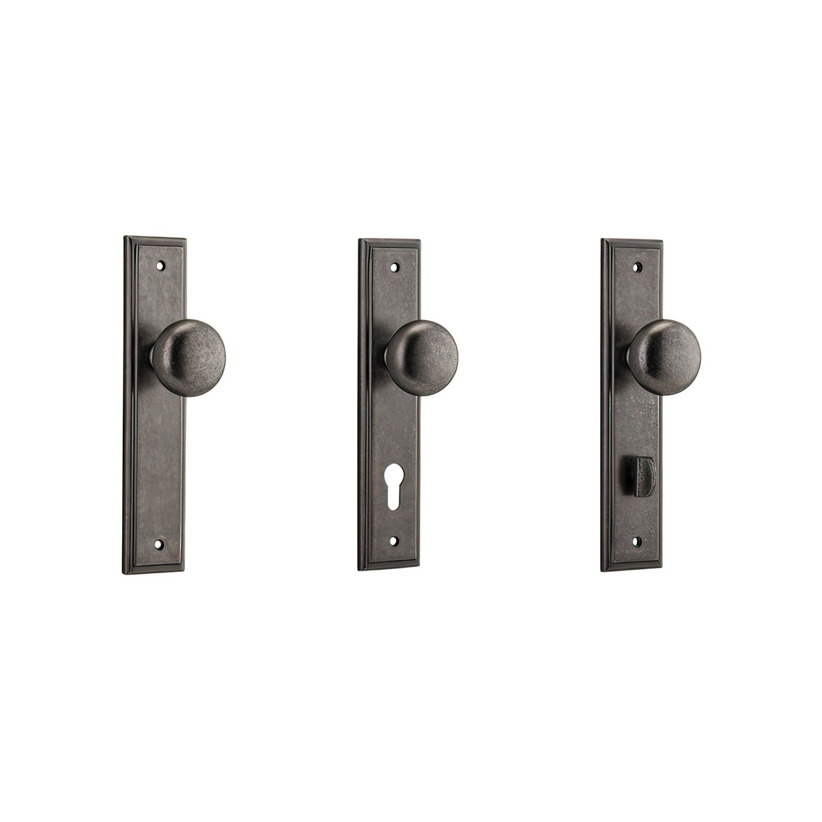 Iver Cambridge Door Knob on Stepped Backplate Distressed Nickel gallery detail image