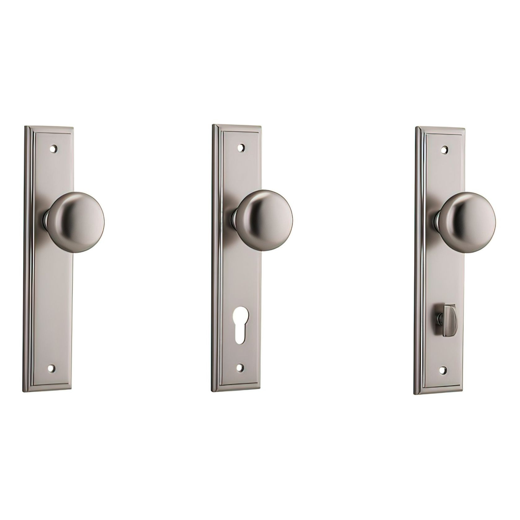 Iver Cambridge Door Knob on Stepped Backplate Satin Nickel - Customise to your needs gallery detail image