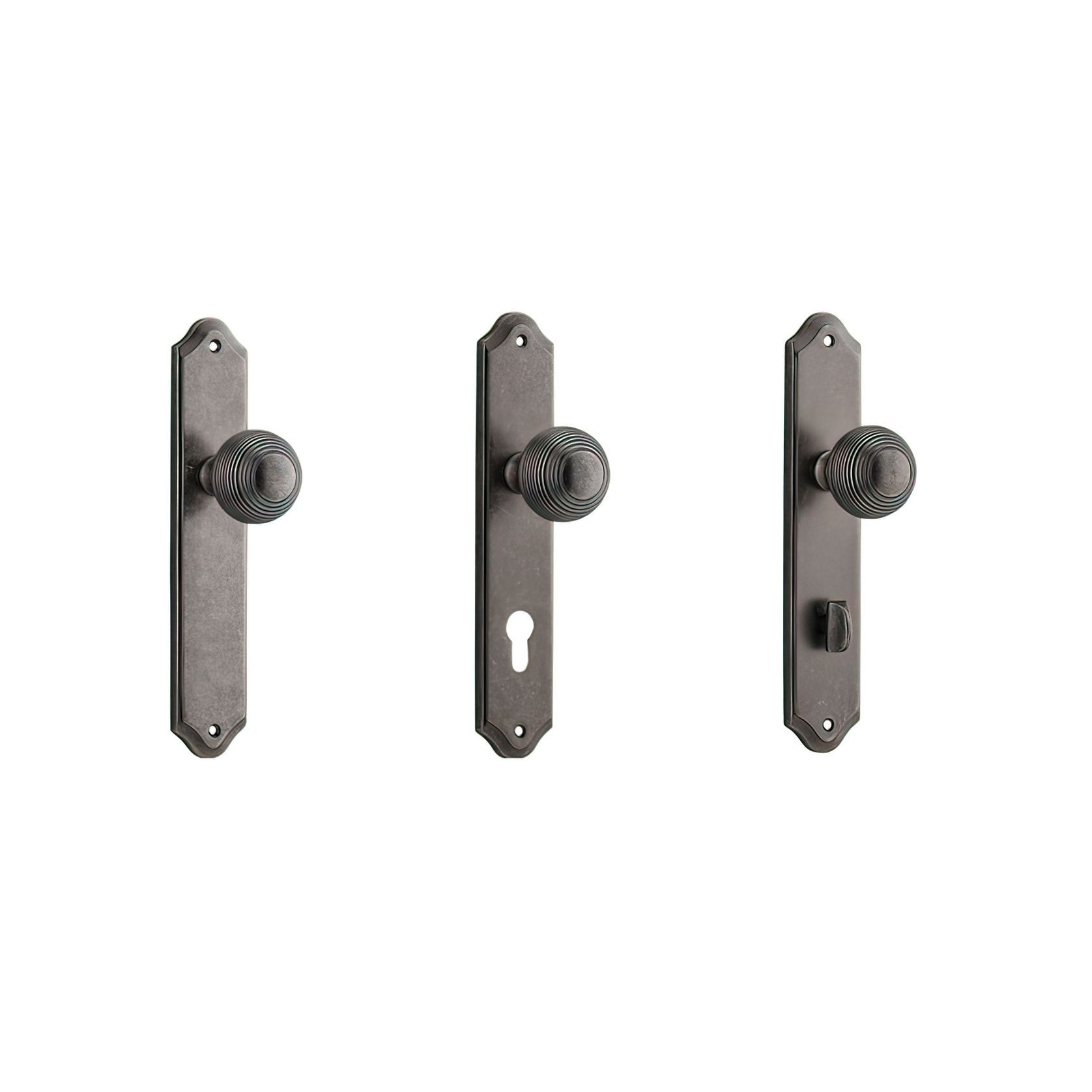 Iver Guildford Door Knob on Shouldered Backplate Distressed Nickel gallery detail image