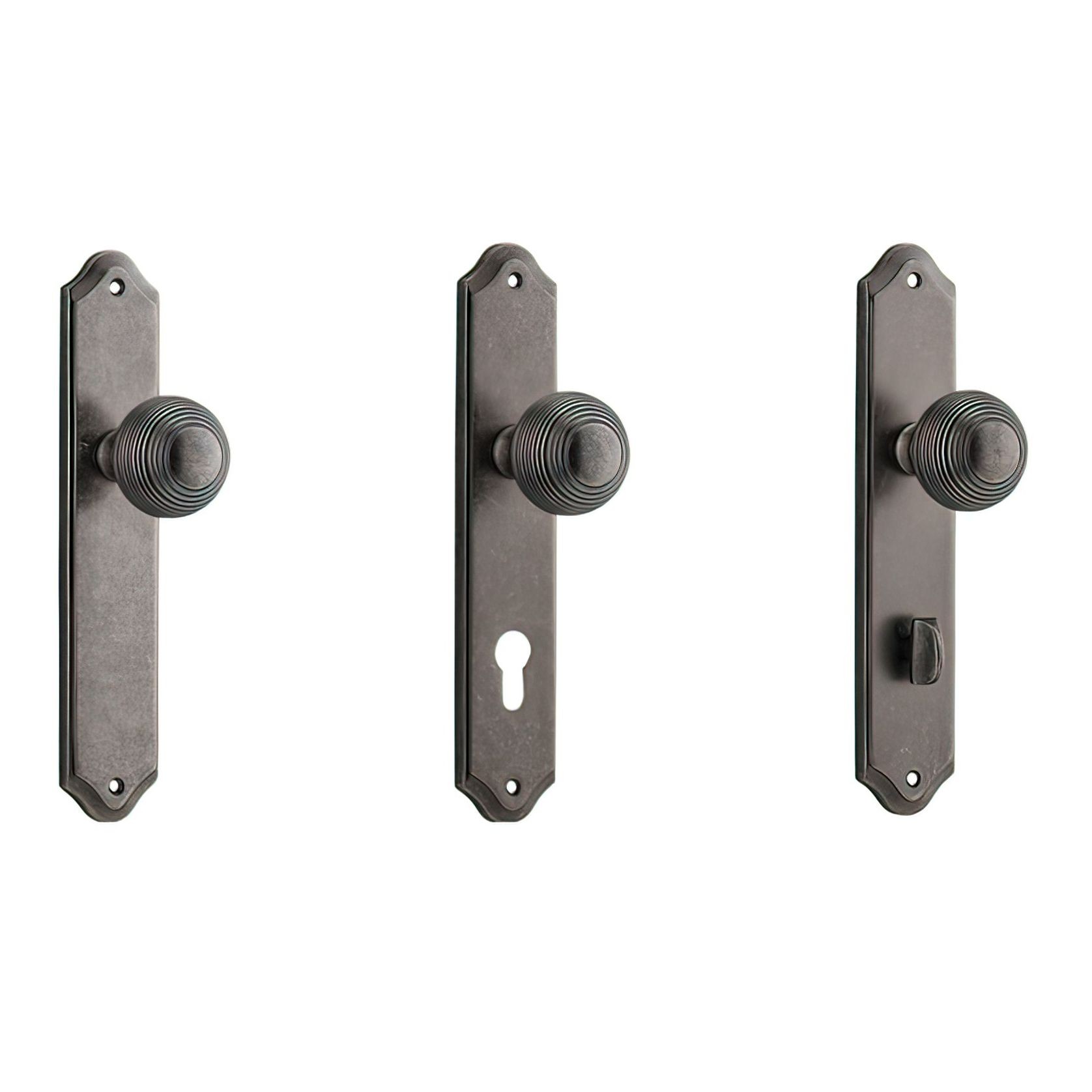 Iver Guildford Door Knob on Shouldered Backplate Distressed Nickel gallery detail image