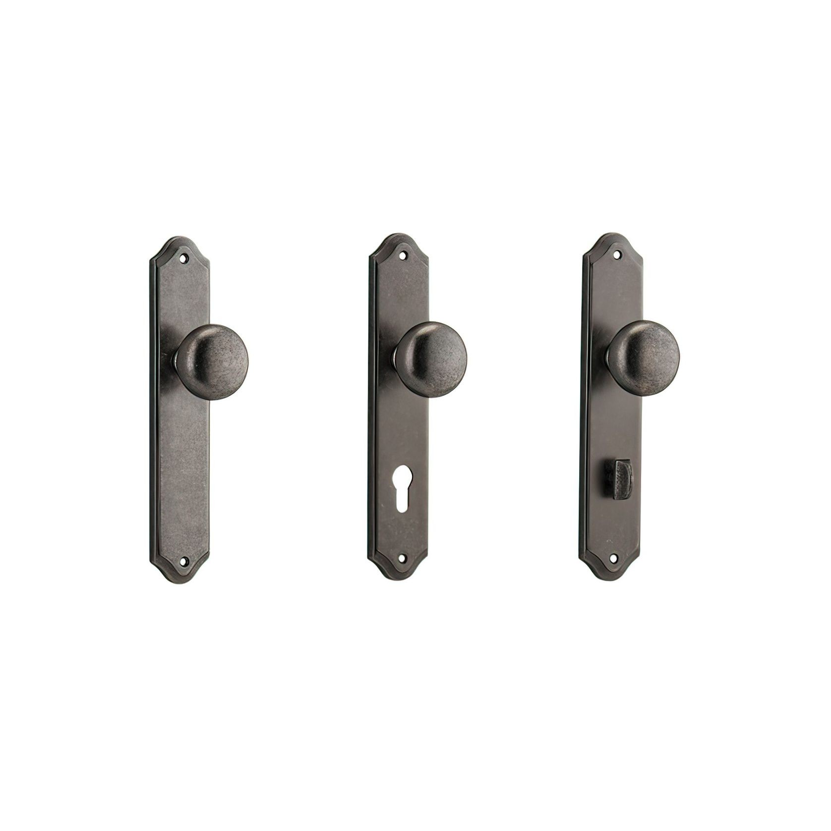 Iver Cambridge Door Knob on Shouldered Backplate Distressed Nickel gallery detail image
