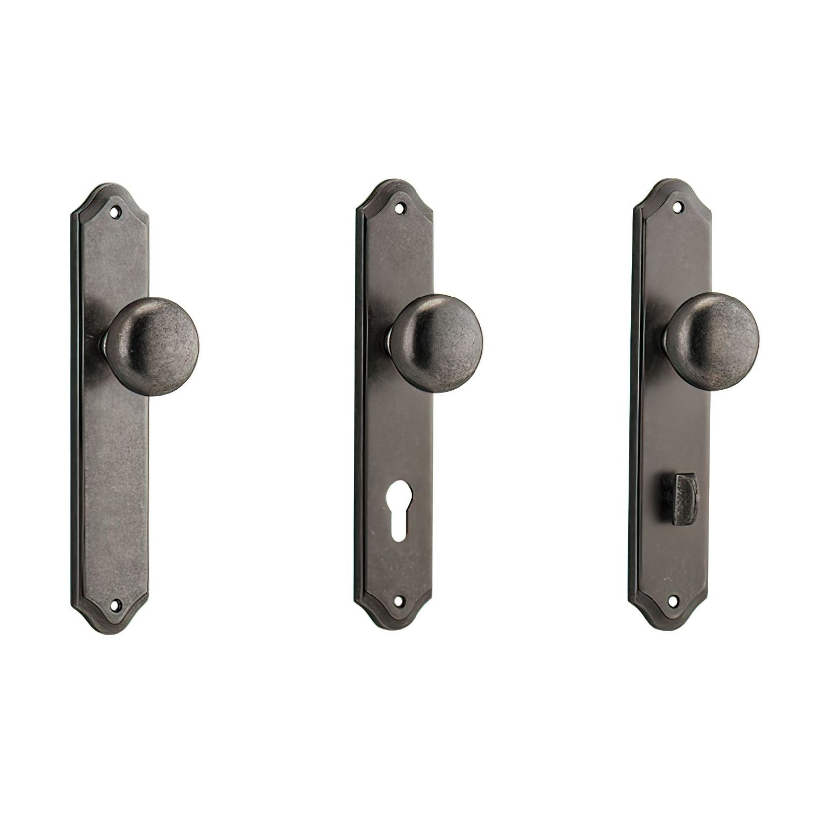Iver Cambridge Door Knob on Shouldered Backplate Distressed Nickel gallery detail image