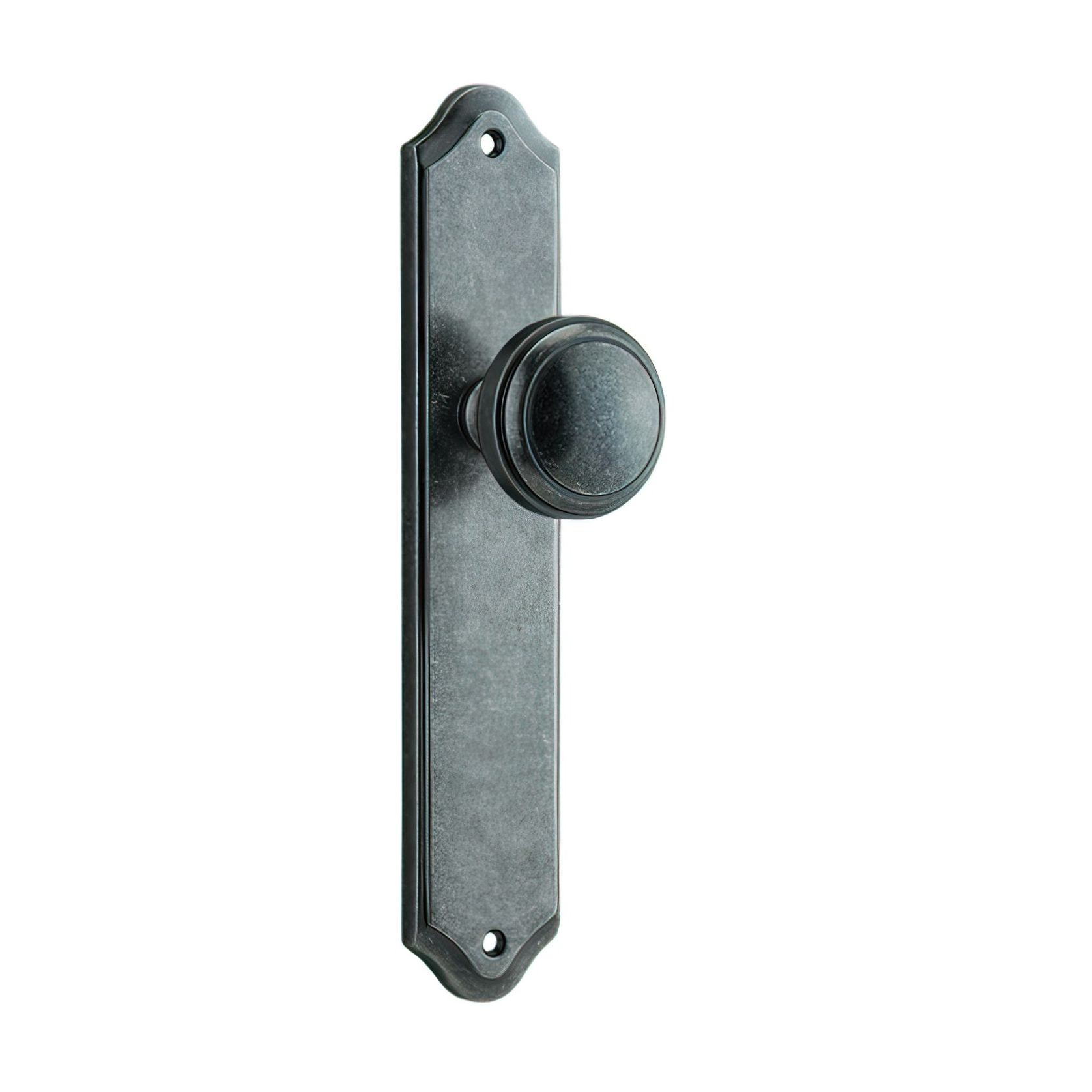 Iver Paddington Door Knob on Shouldered Backplate Distressed Nickel gallery detail image