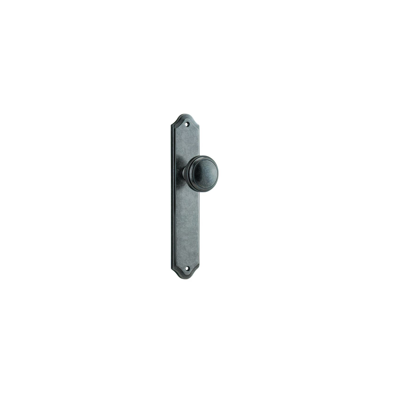 Iver Paddington Door Knob on Shouldered Backplate Distressed Nickel gallery detail image