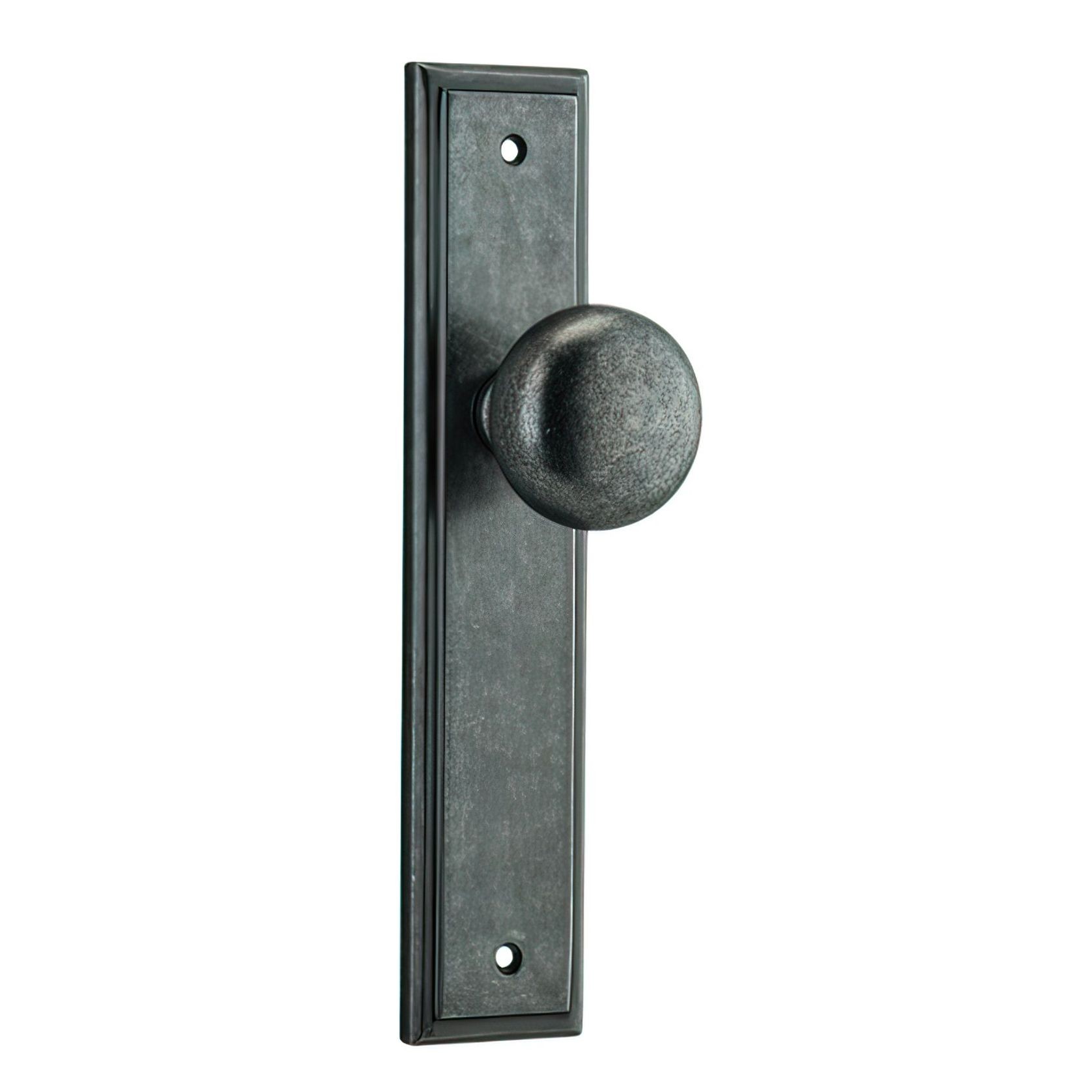 Iver Cambridge Door Knob on Stepped Backplate Distressed Nickel gallery detail image
