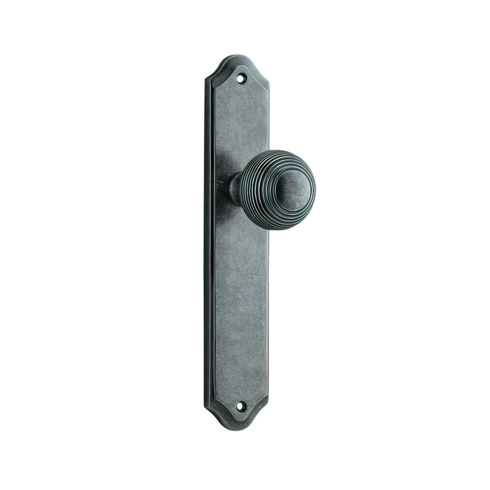 Iver Guildford Door Knob on Shouldered Backplate Distressed Nickel gallery detail image
