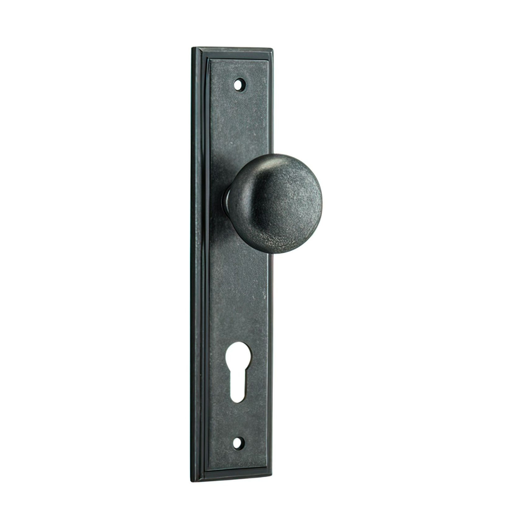 Iver Cambridge Door Knob on Stepped Backplate Distressed Nickel gallery detail image