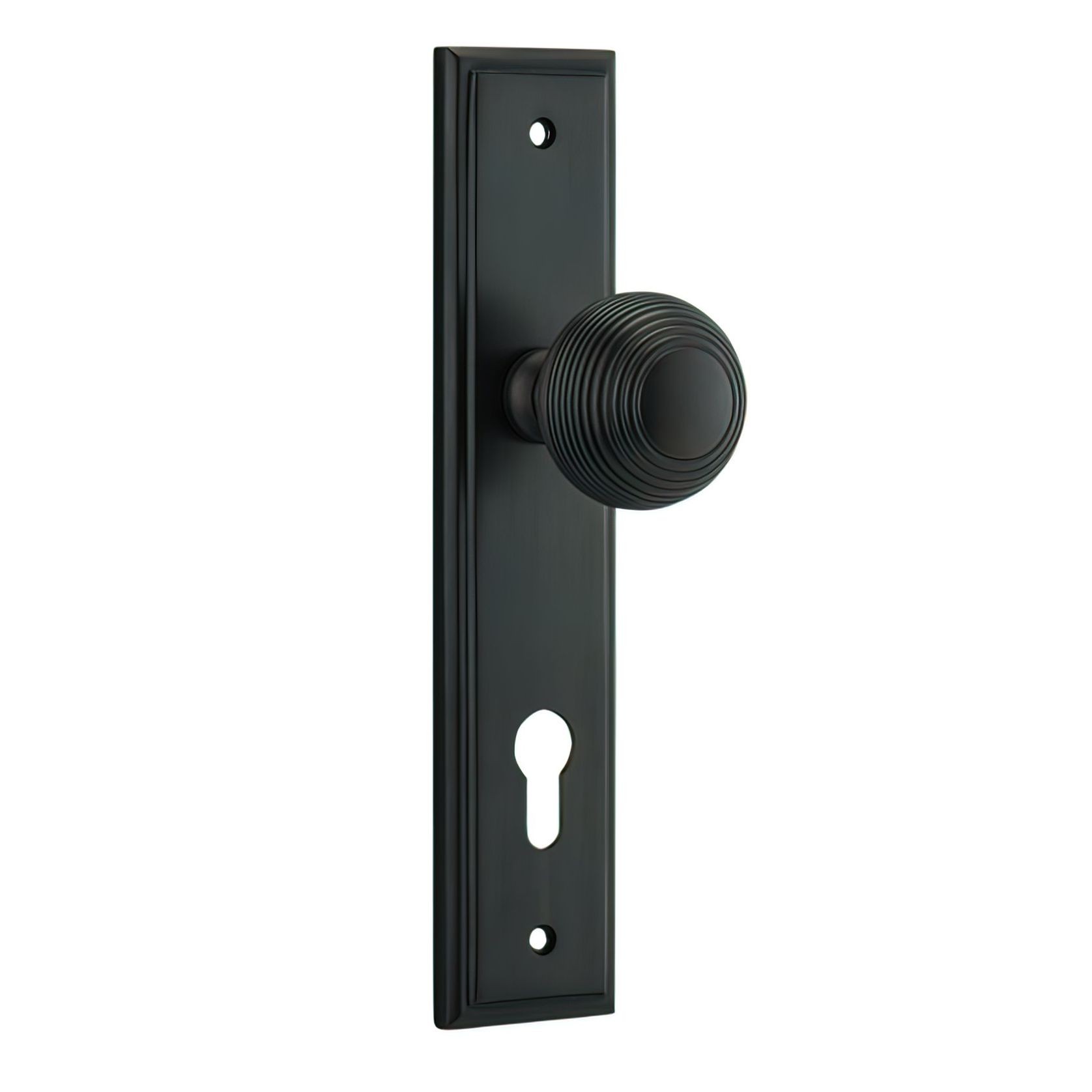 Iver Guildford Door Knob on Stepped Backplate Signature Brass gallery detail image