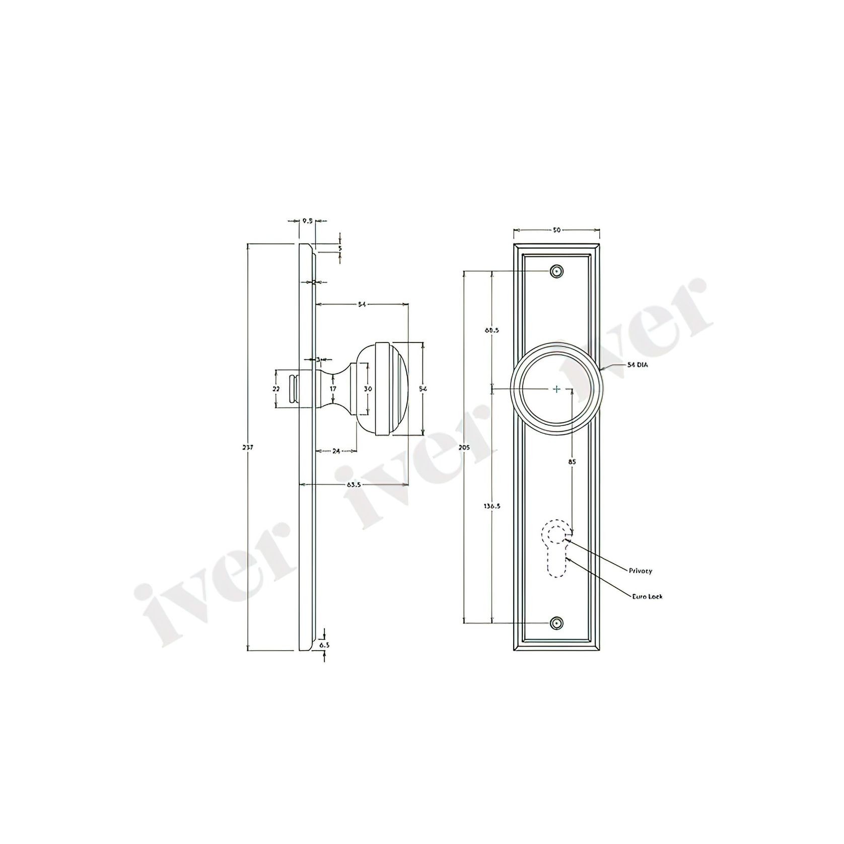 Iver Paddington Door Knob Stepped Backplate Satin Nickel - Customise to your needs gallery detail image