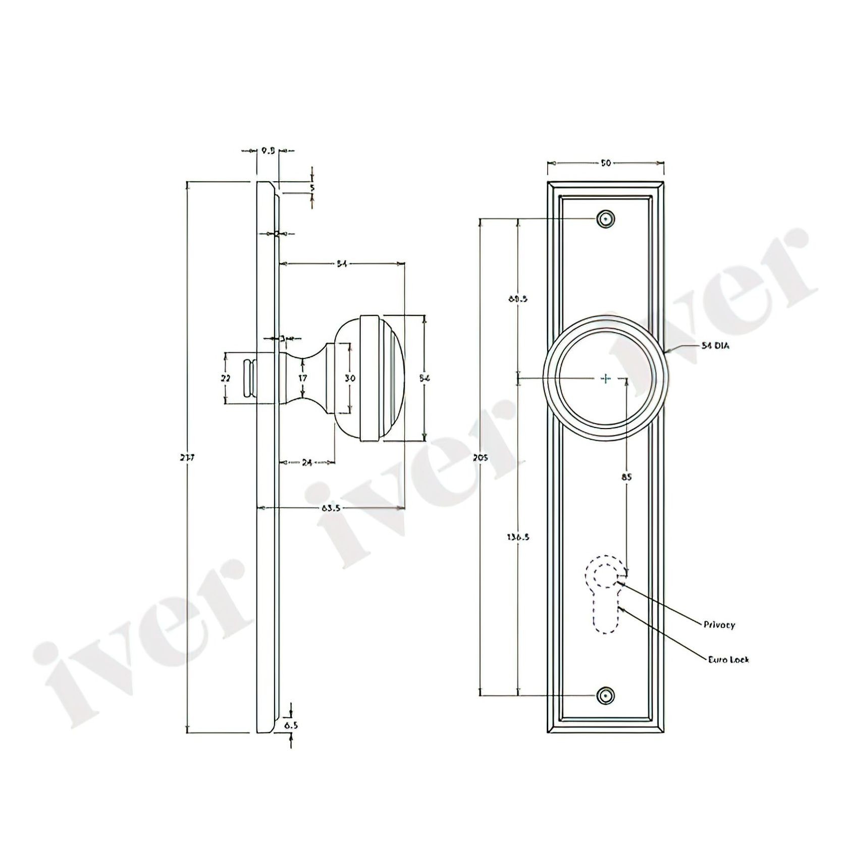 Iver Paddington Door Knob Stepped Backplate Satin Nickel - Customise to your needs gallery detail image