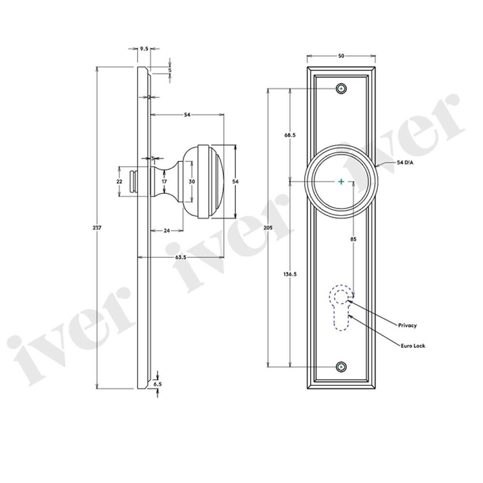 Iver Paddington Door Knob Stepped Backplate Euro Chrome Plated 11838E85 - Customise to your needs gallery detail image