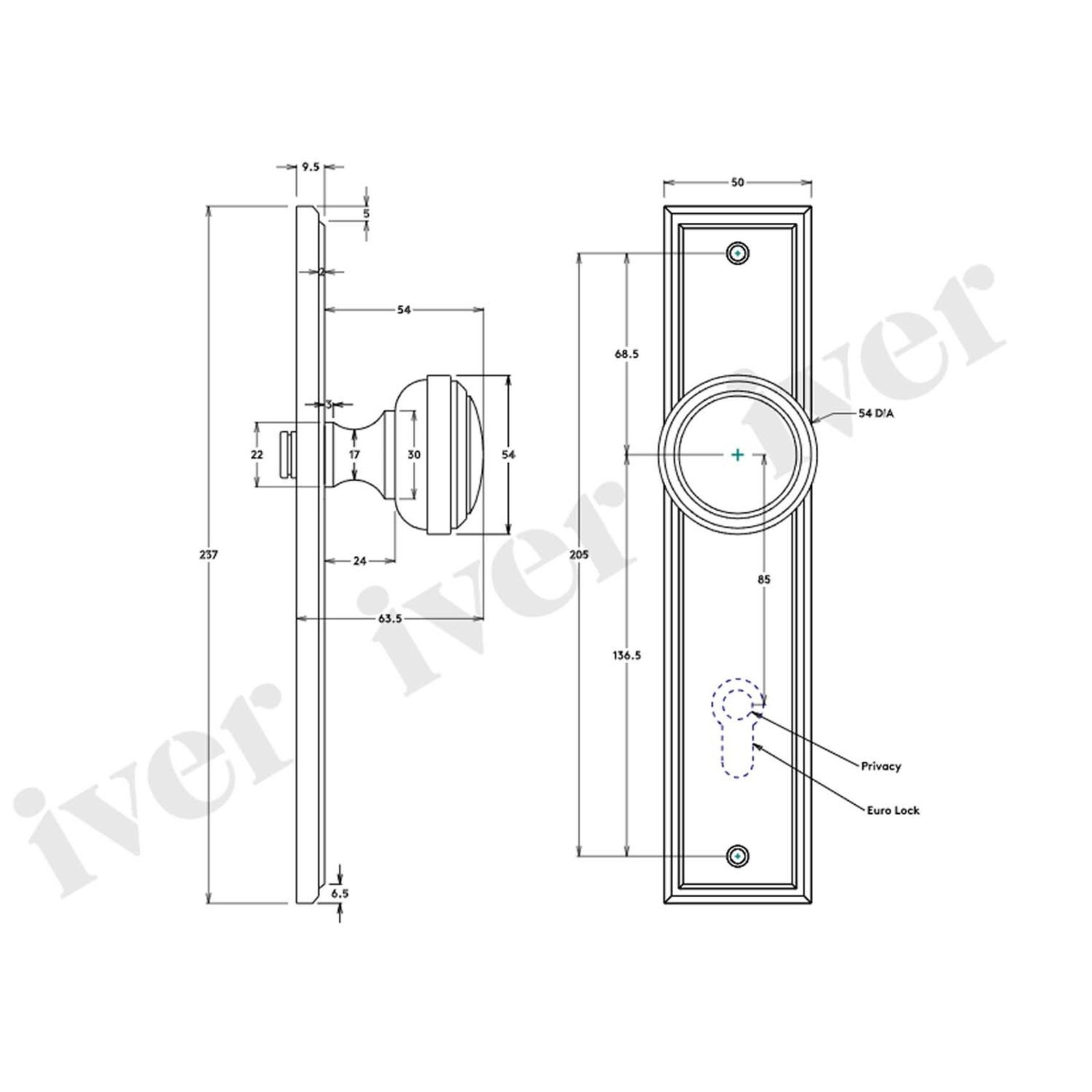 Iver Paddington Door Knob Stepped Backplate Euro Matt Black 12838E85 - Customise to your needs gallery detail image