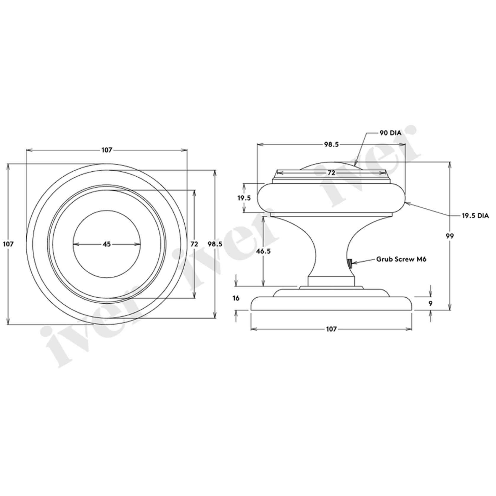 Iver Sarlat Centre Door Knob Distressed Nickel 107mm x 100mm 9407 - Customise to your need gallery detail image