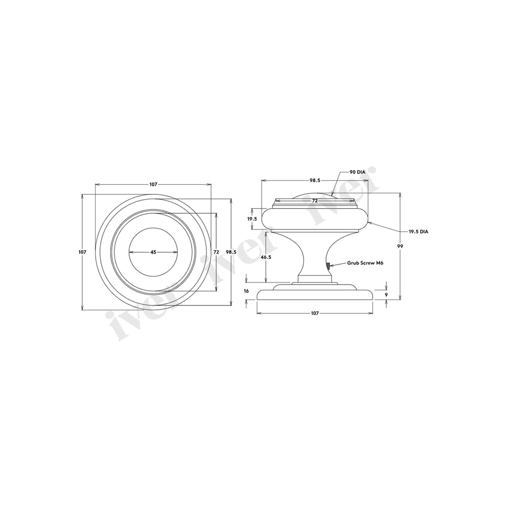 Iver Centre Door Knob Sarlat BP107mm Polished Nickel 9408 gallery detail image