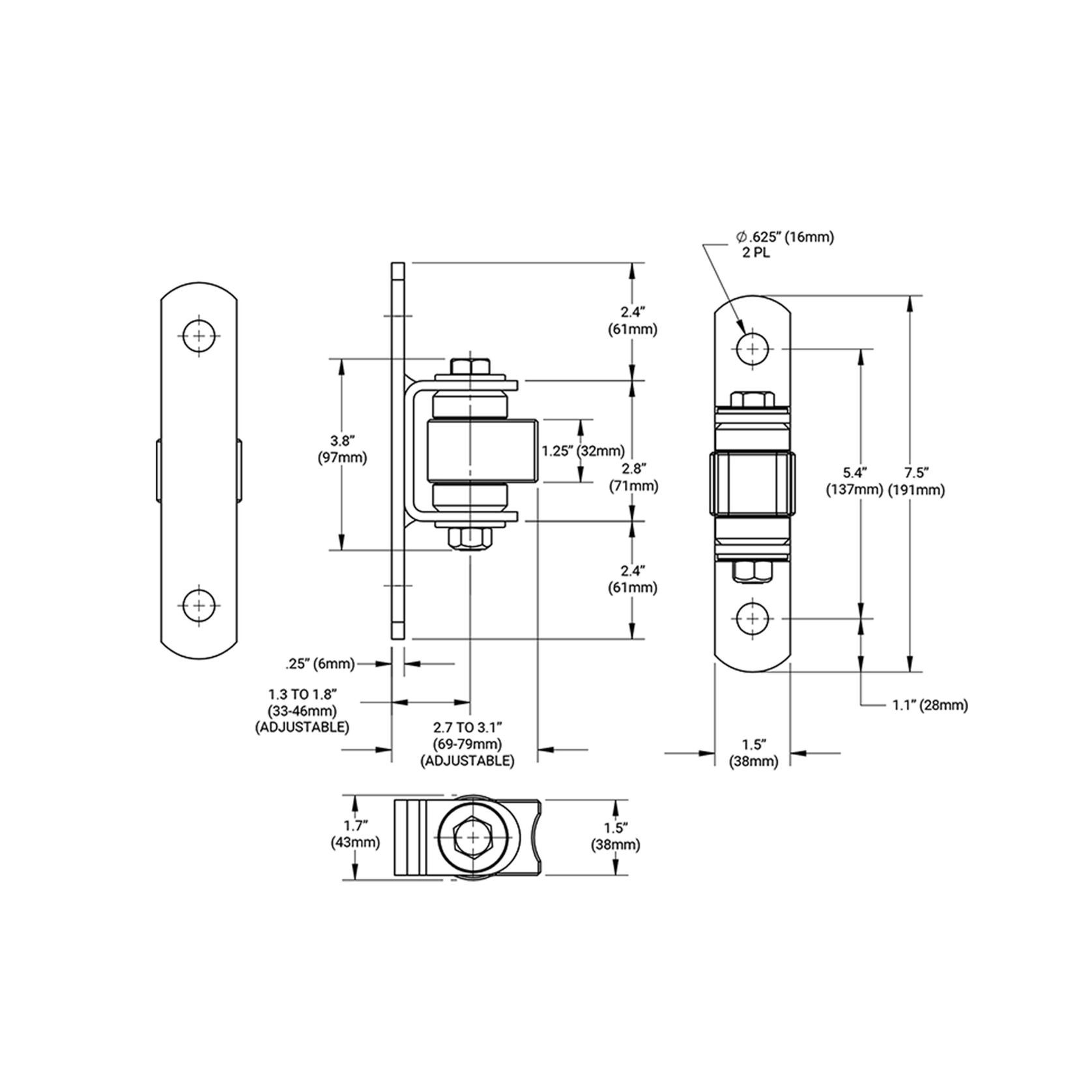 Shut it® Half Bolt-on Badass™ Aluminum Body Gate Hinge gallery detail image