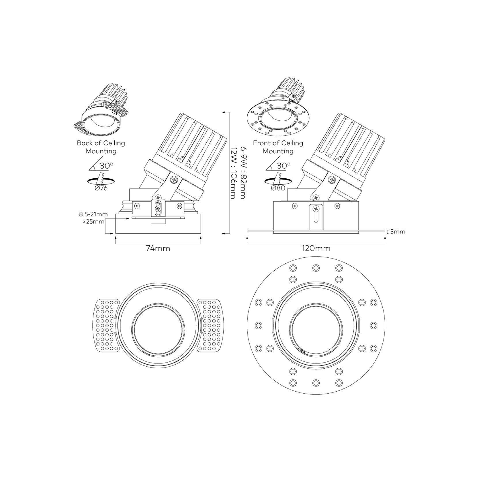 IBL Dark Round 80 Tilt Trimless Downlight gallery detail image