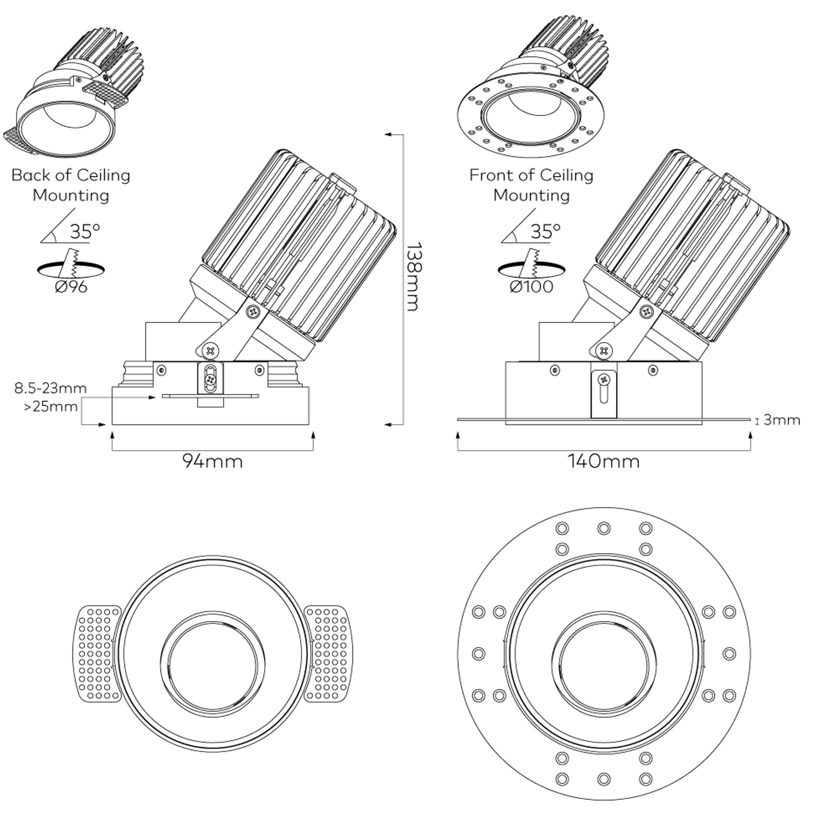 IBL Dark Round 100 Tilt Trimless Downlight gallery detail image