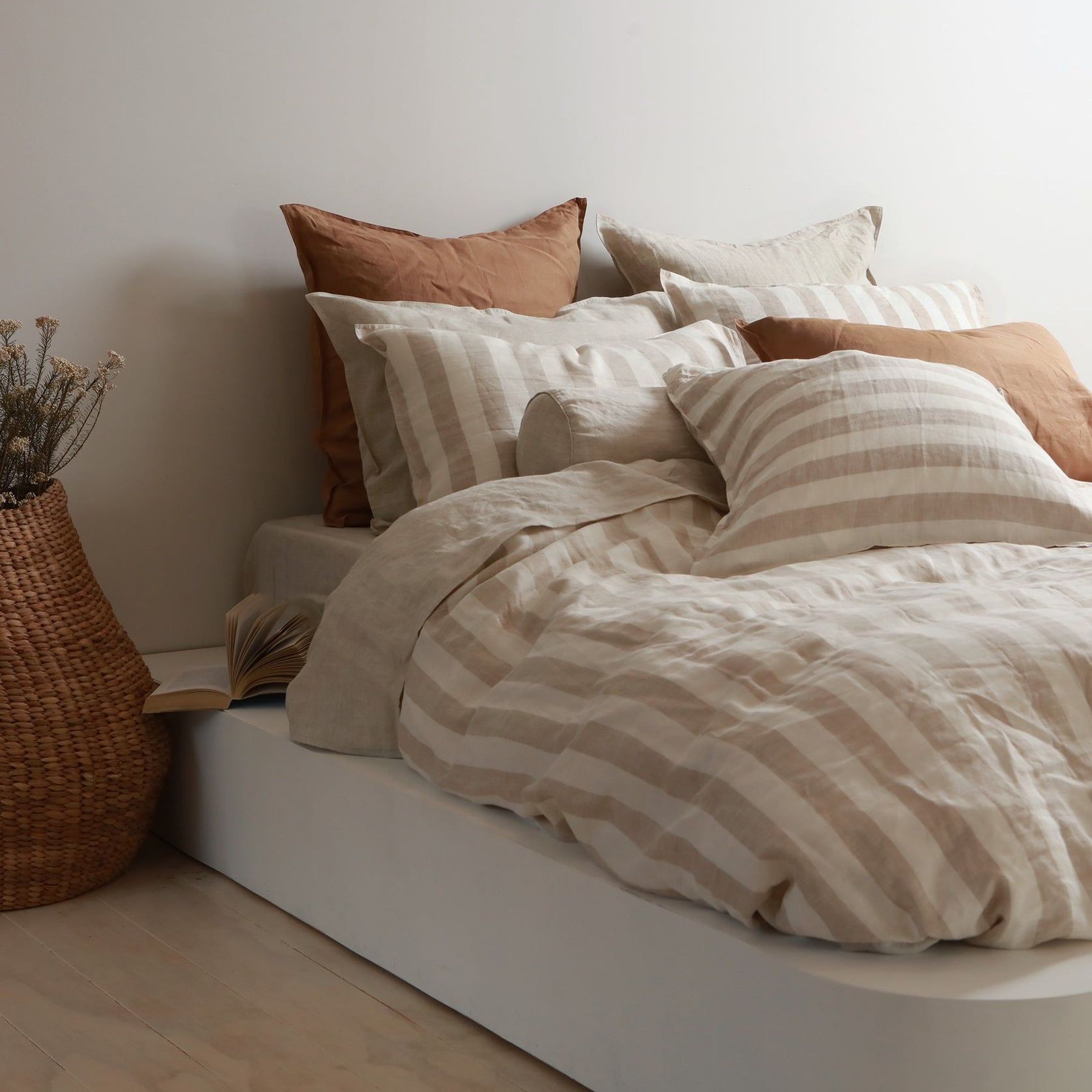 100% French Flax Linen Duvet Cover Set - Natural Stripe gallery detail image
