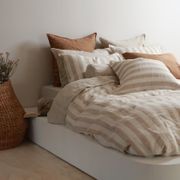 100% French Flax Linen Duvet Cover Set - Natural Stripe gallery detail image