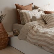 100% French Flax Linen Duvet Cover Set - Natural Stripe gallery detail image