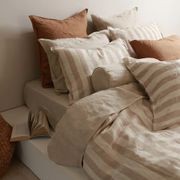 100% French Flax Linen Duvet Cover Set - Natural Stripe gallery detail image