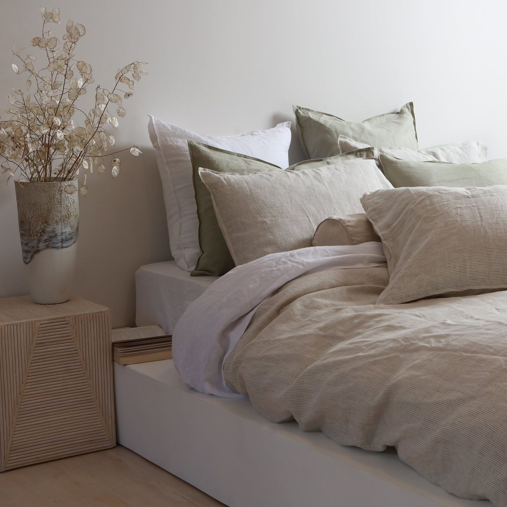 100% French Flax Linen Duvet Cover - Charcoal Pinstripe gallery detail image