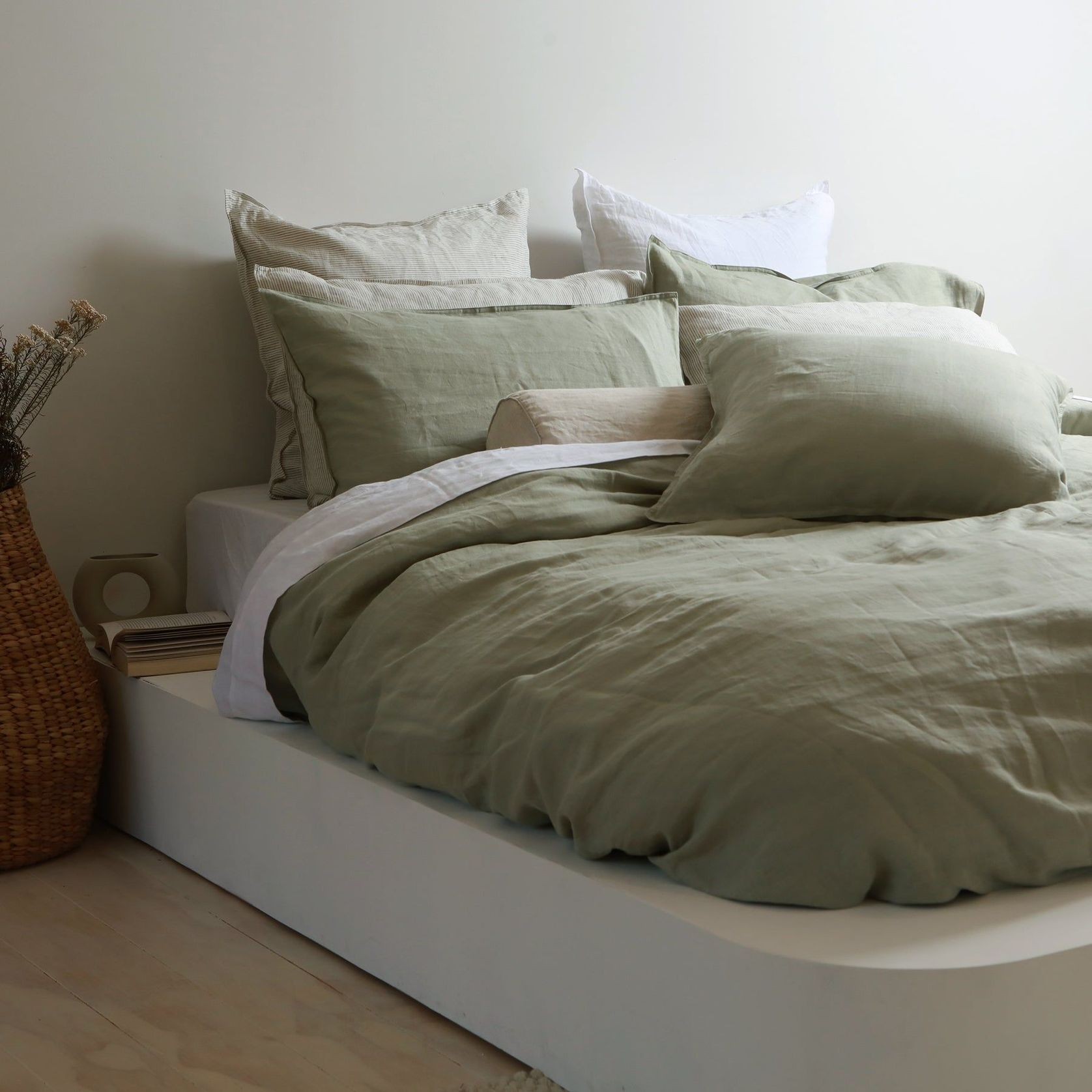 100% French Flax Linen Duvet Cover Set - Sage gallery detail image
