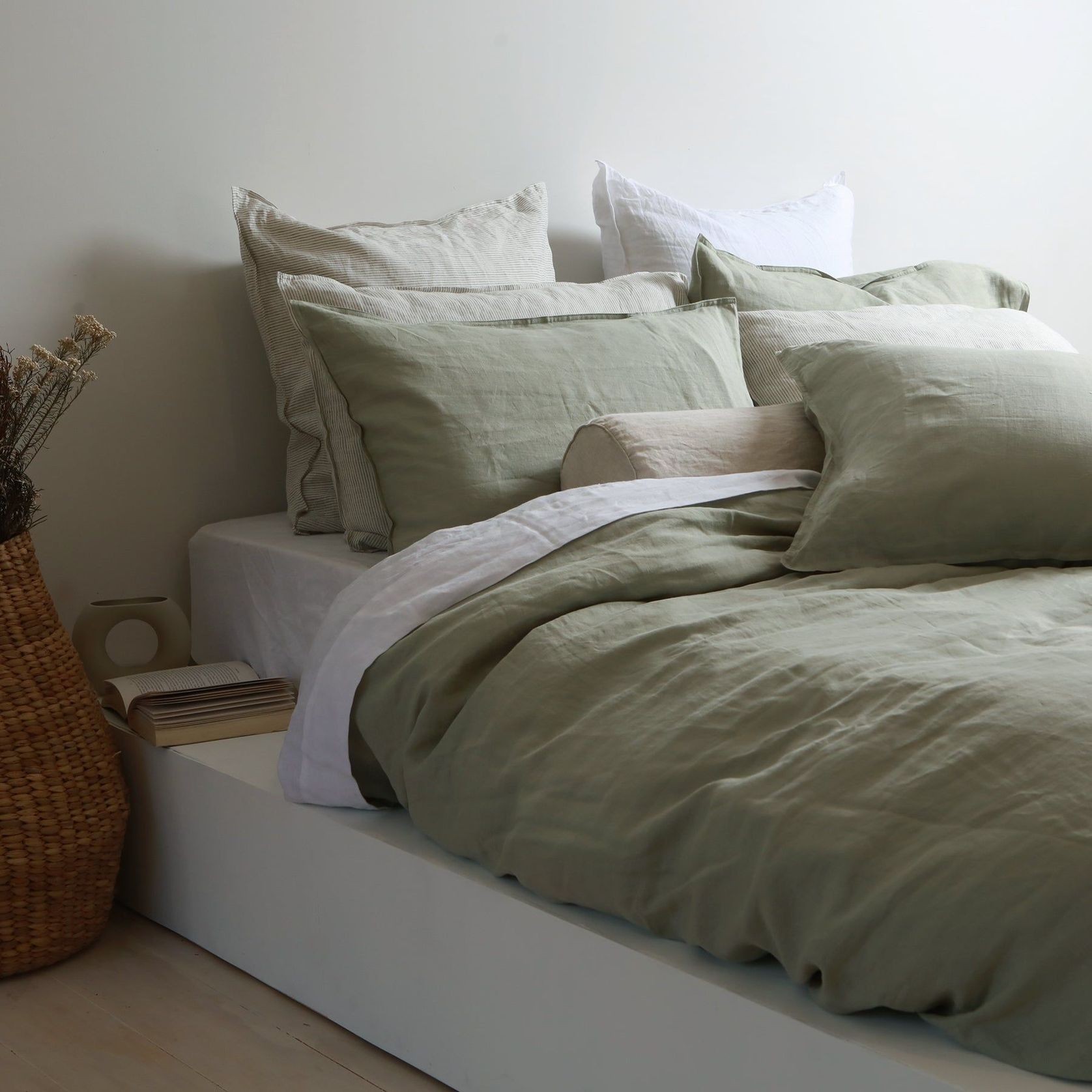 100% French Flax Linen Duvet Cover Set - Sage gallery detail image