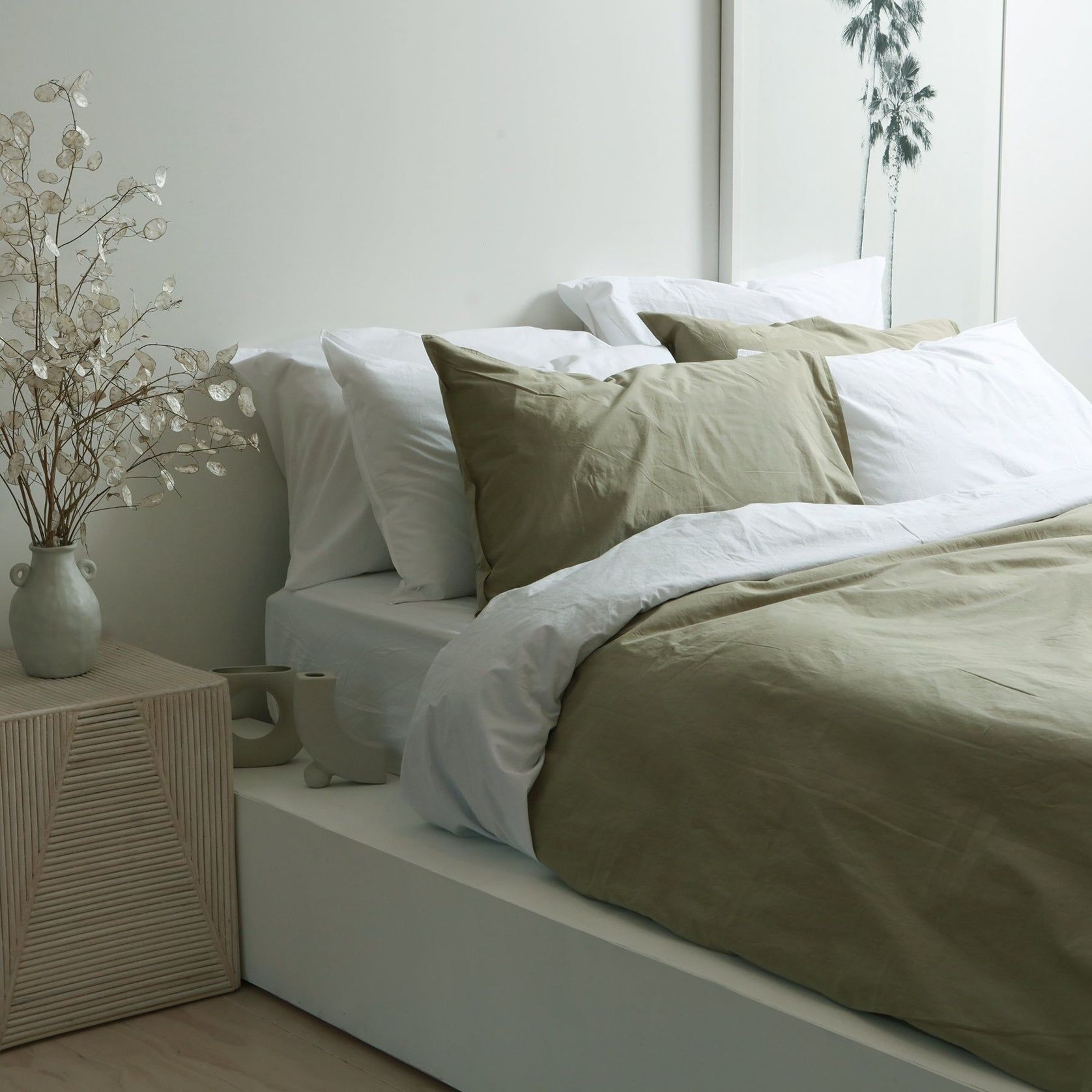 100% Stonewashed Cotton Duvet Set- Light Khaki gallery detail image