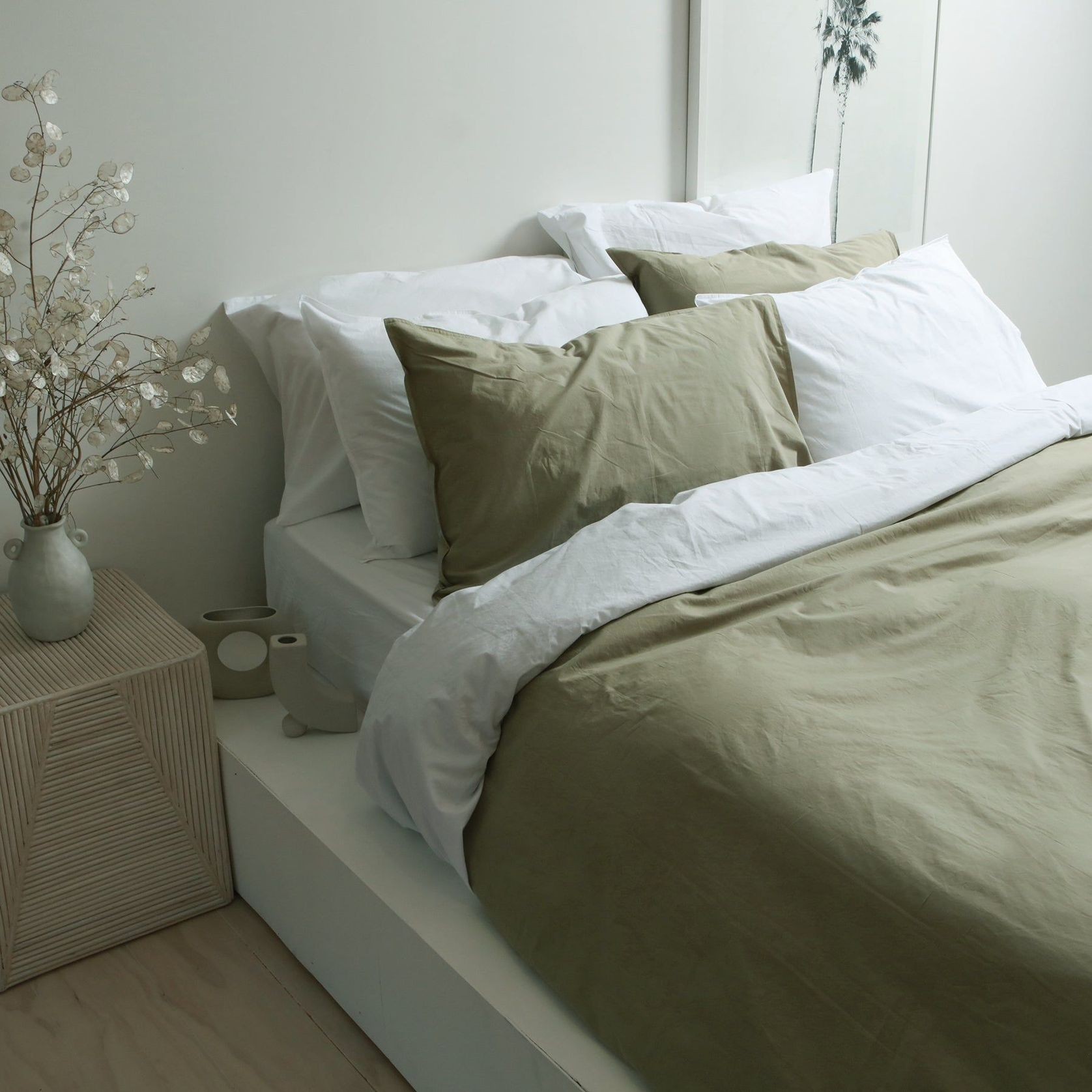 100% Stonewashed Cotton Duvet Set- Light Khaki gallery detail image