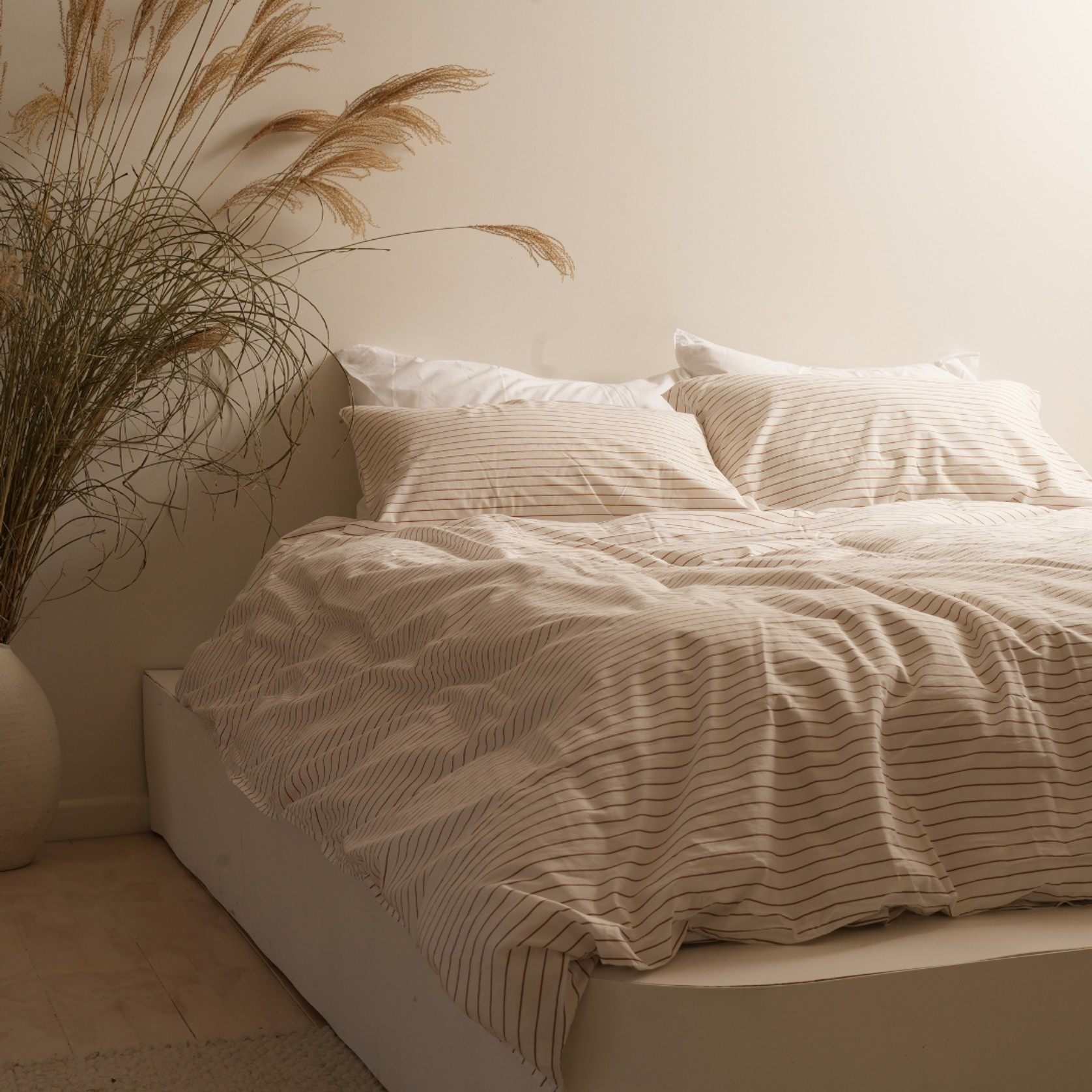 100% Stonewashed Cotton Duvet Set- Ginger Stripe gallery detail image