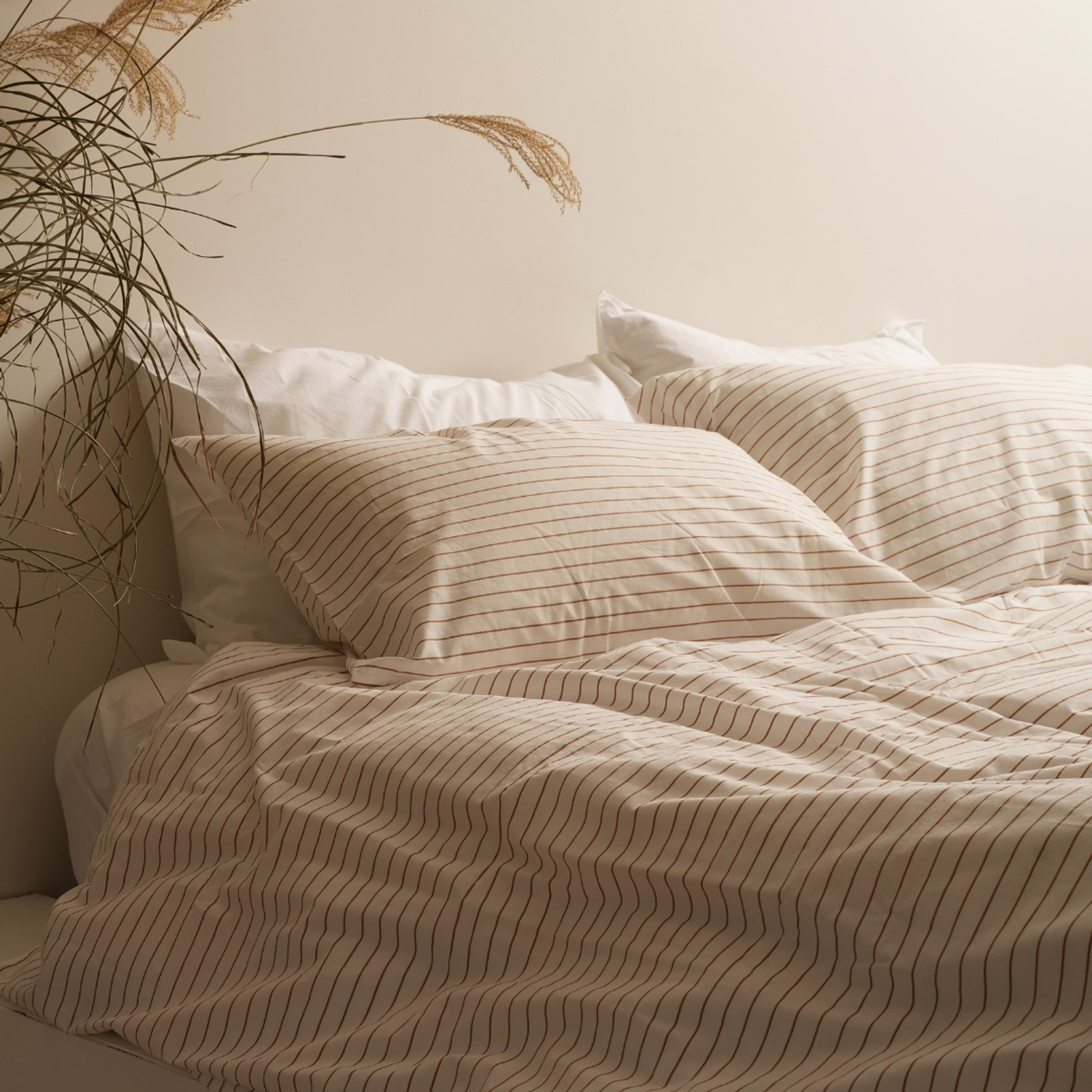 100% Stonewashed Cotton Duvet Set- Ginger Stripe gallery detail image