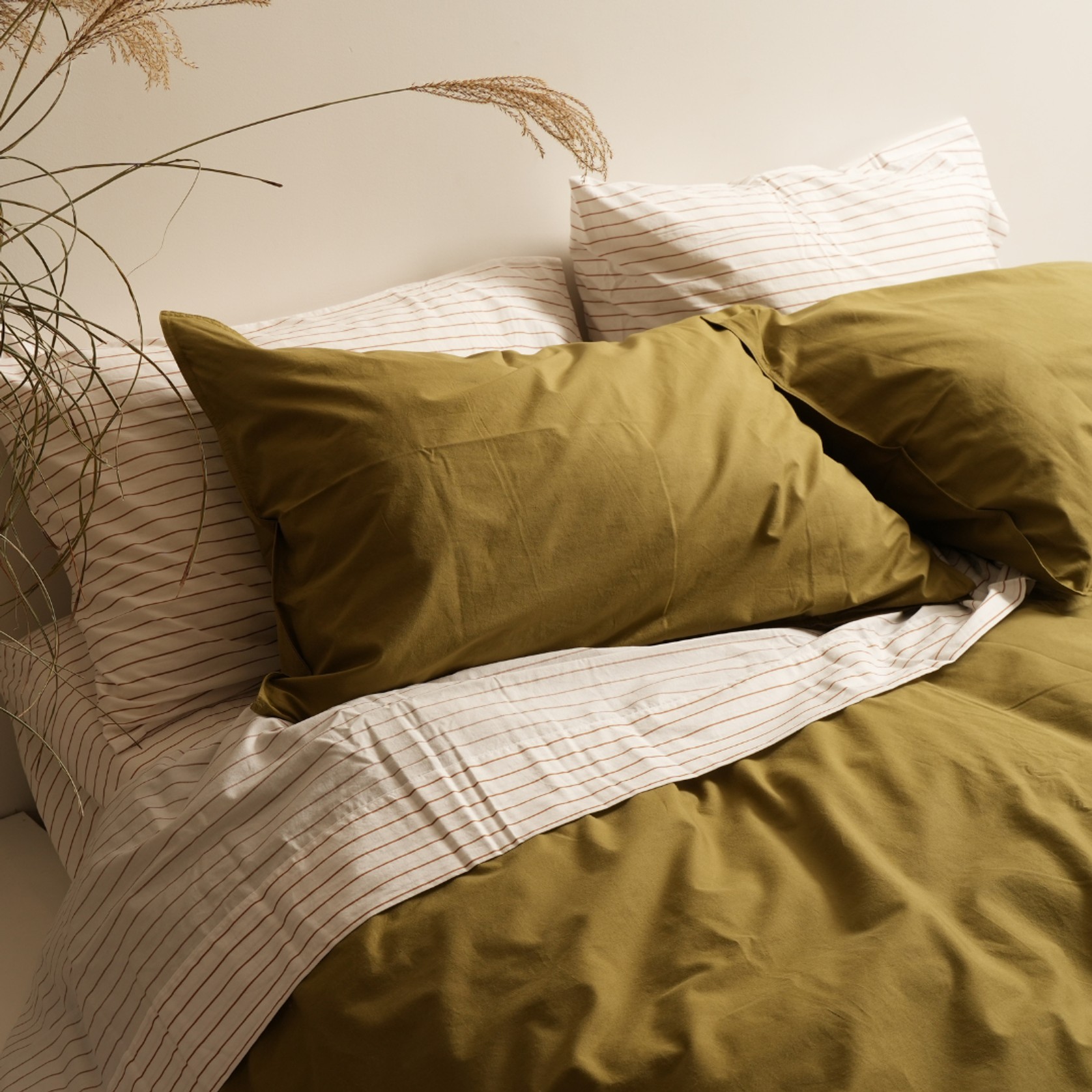 100% Stonewashed Cotton Duvet Set- Olive gallery detail image