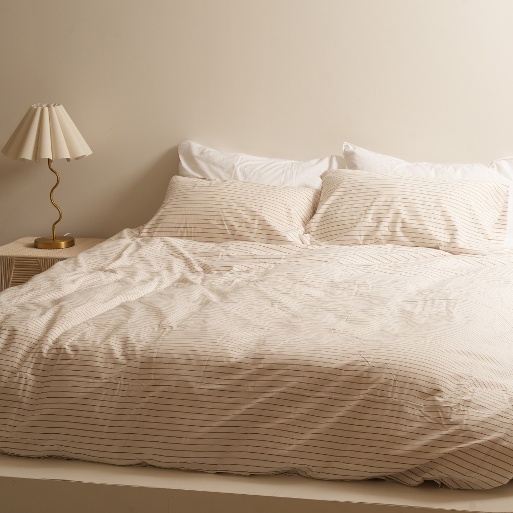 100% Stonewashed Cotton Duvet Set- Ginger Stripe gallery detail image