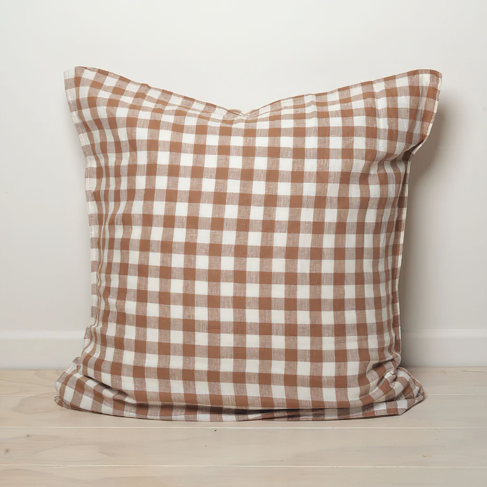 100% French Flax Linen Euro Pillowcase - Ginger Gingham gallery detail image