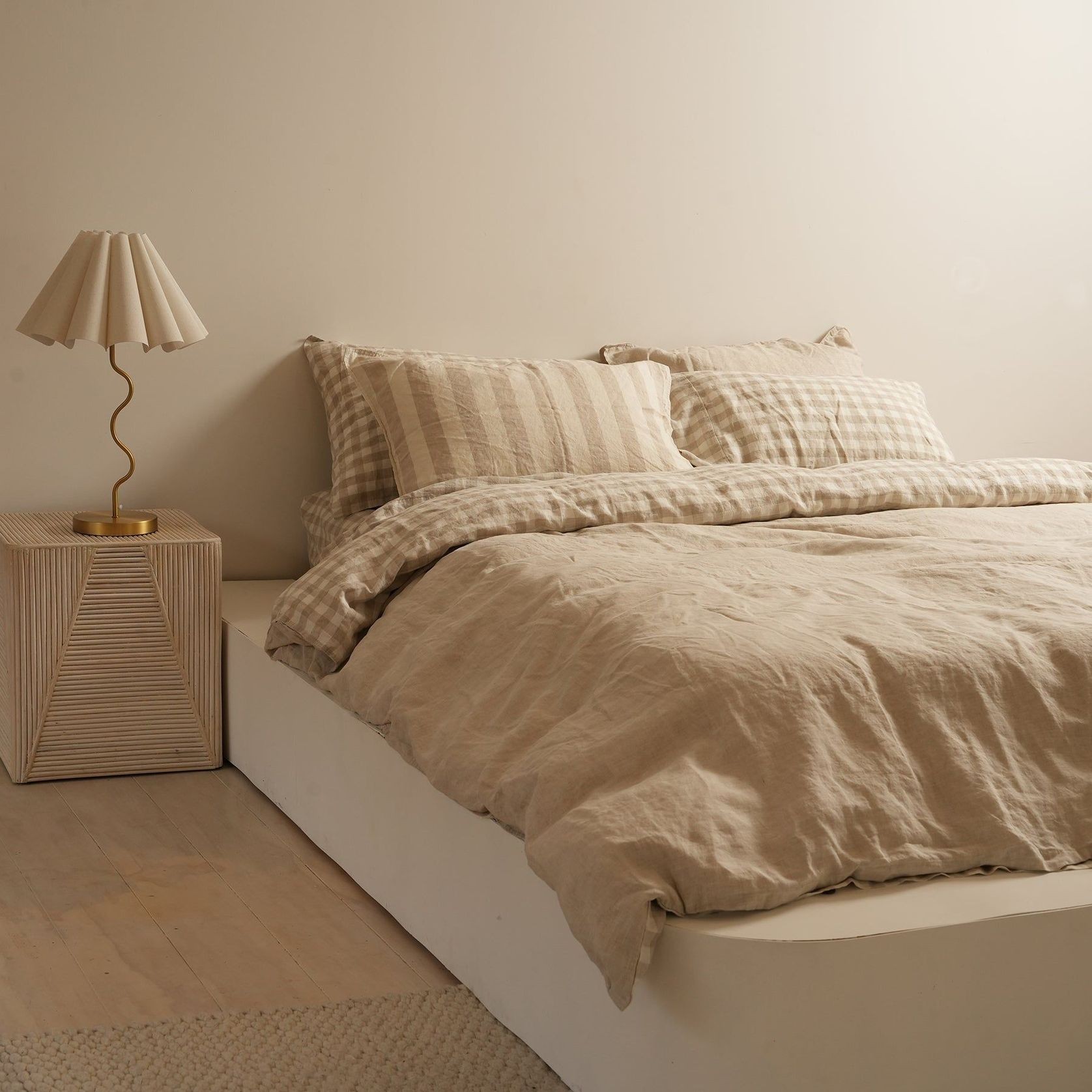 100% French Flax Linen Reversible Duvet Natural Gingham gallery detail image