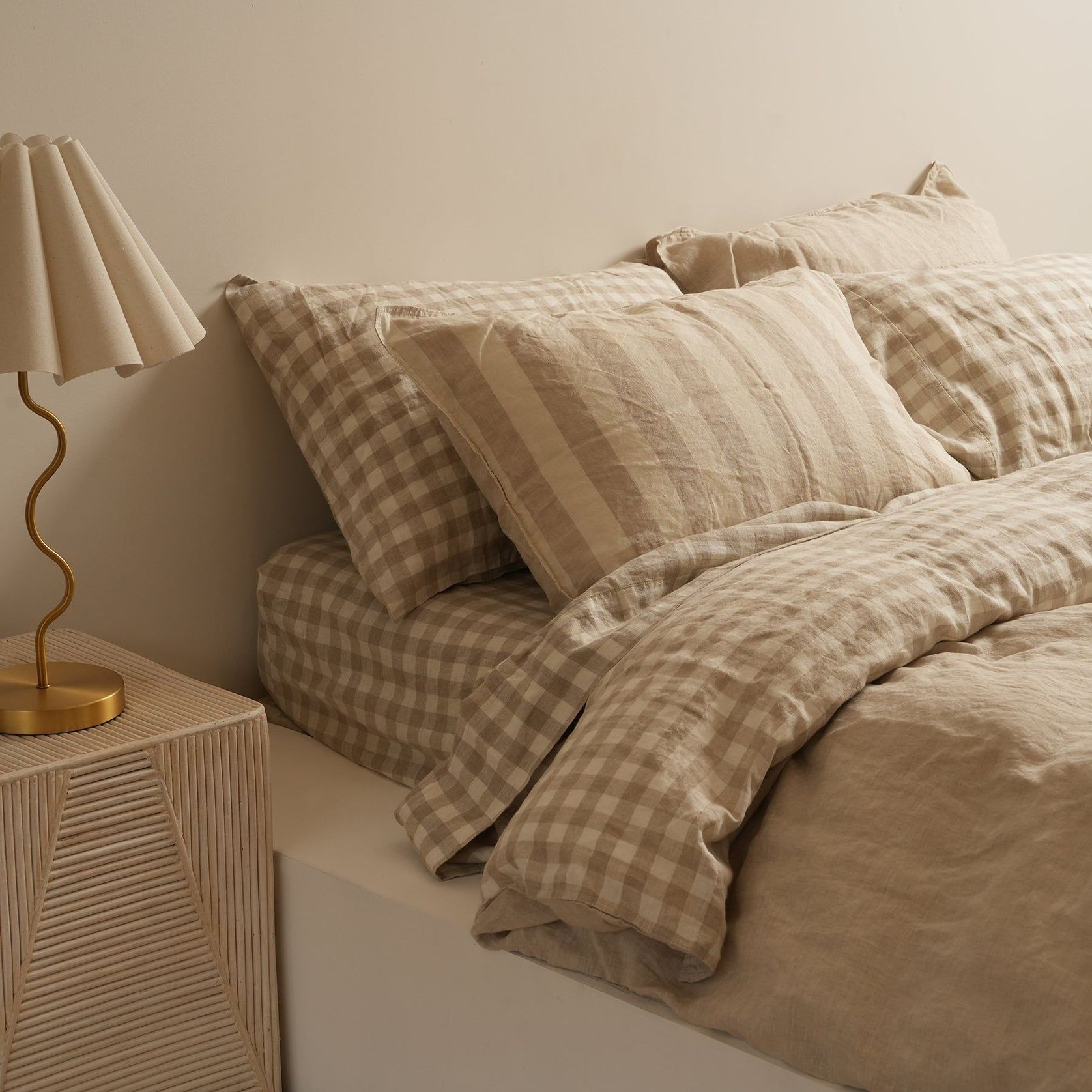 100% French Flax Linen Reversible Duvet Natural Gingham gallery detail image